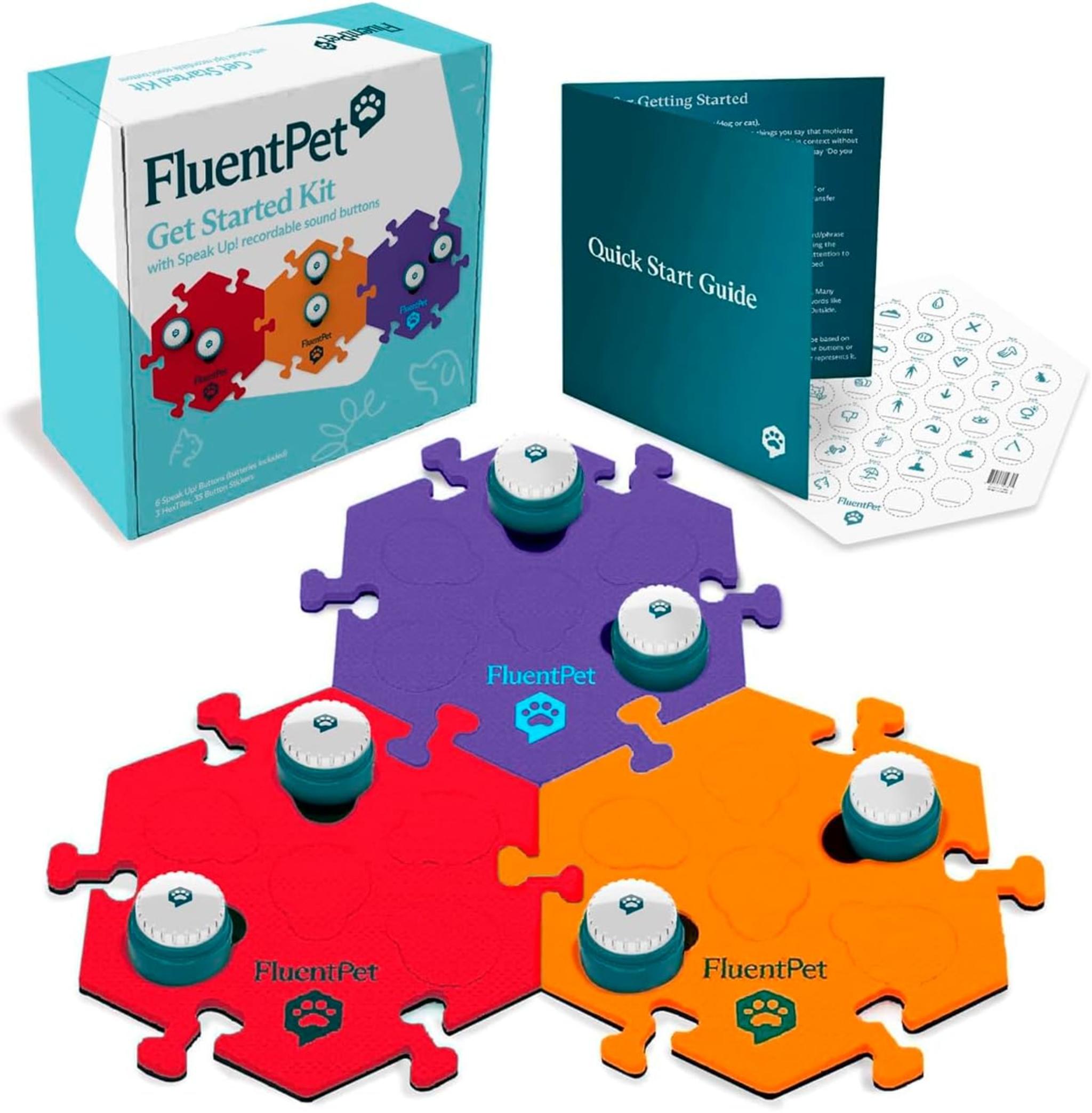 Pet Communication Training Buttons - 6 Recordable Sound Buttons with HexTile Mats for Dogs & Cats