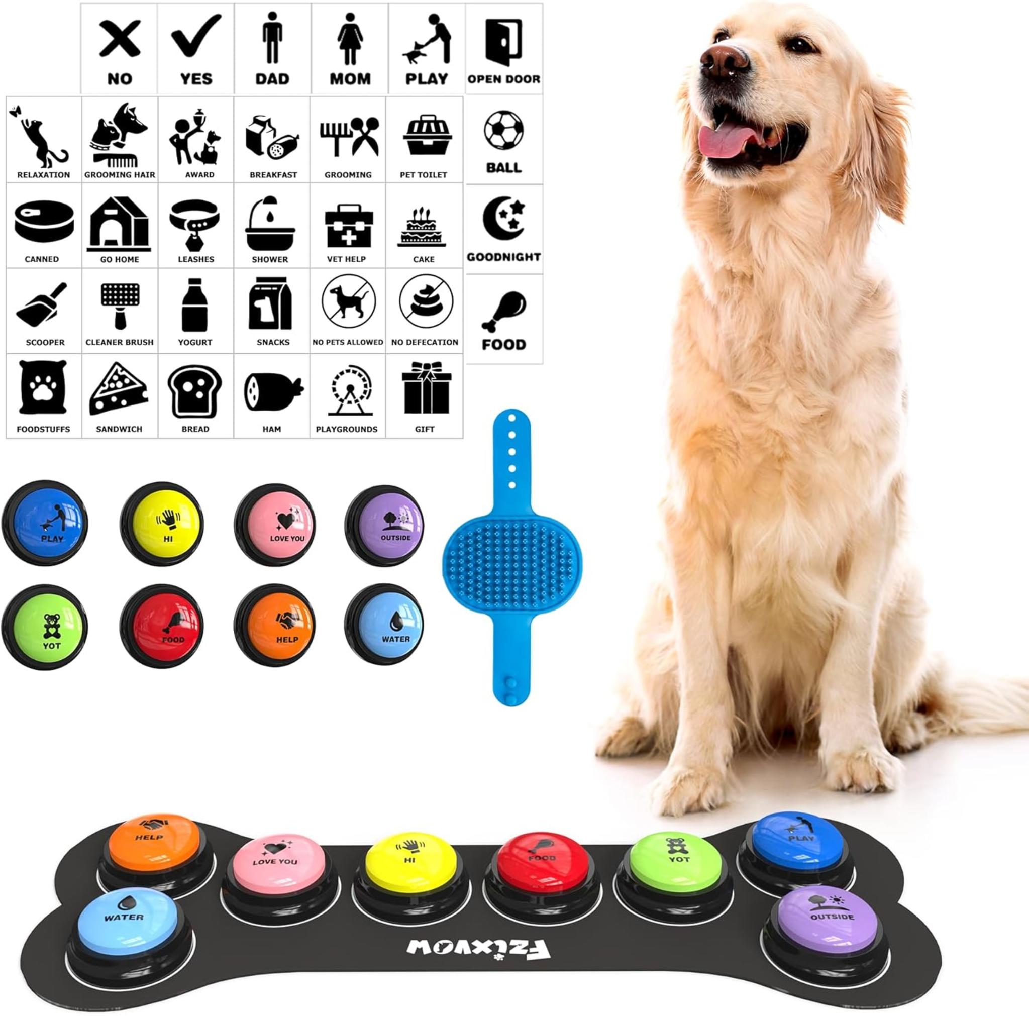 Dog Communication Training Buttons - 8 Recordable Sound Buttons with 30s Recording & Bath Brush