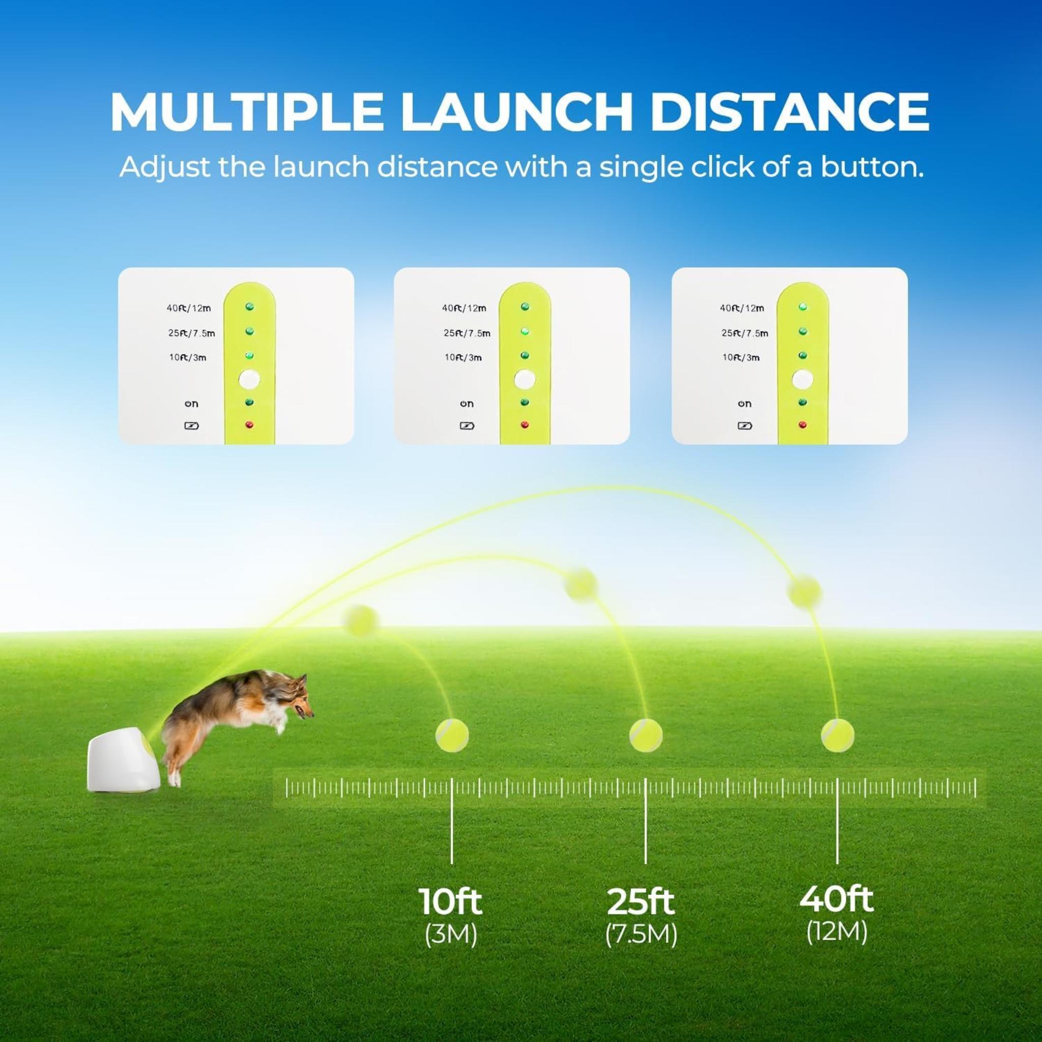 3 Adjustable Distances (10ft/25ft/40ft) - Includes 6 Tennis Balls