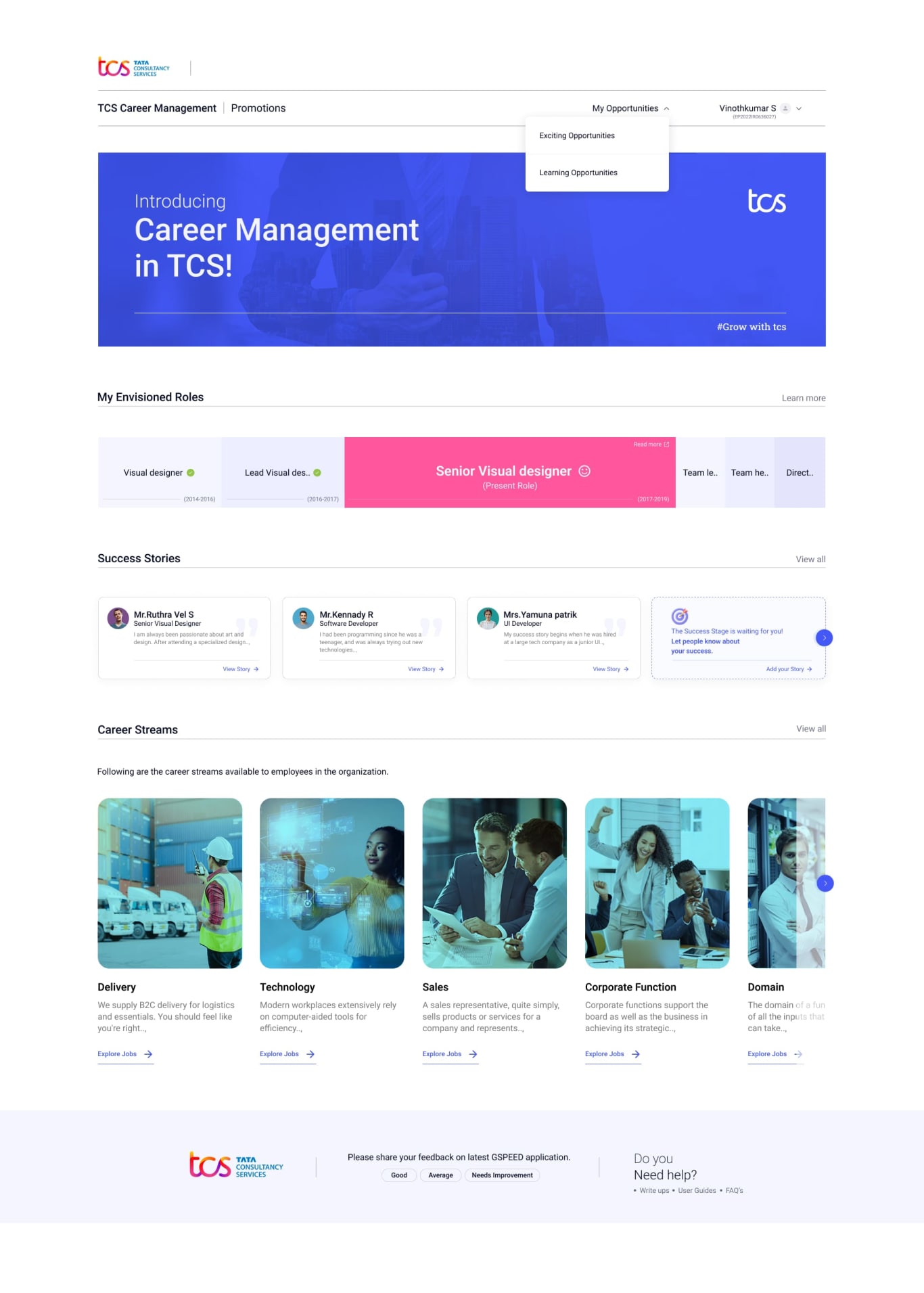 TCS Career Management Portal — website design screenshot