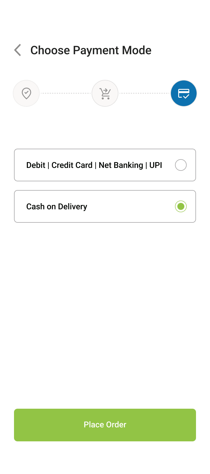 Payment method selection with cash on delivery