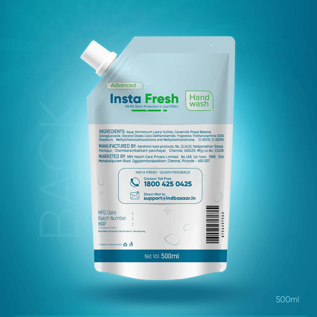 InstaFresh Hand Wash — spout pouch system — back face