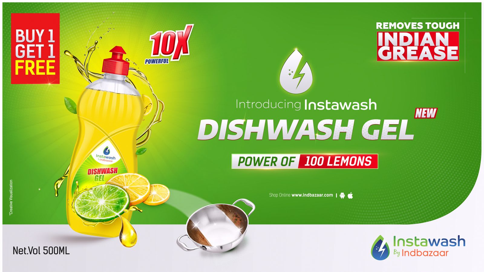 Dishwash gel — power of 100 lemons — Primary label
