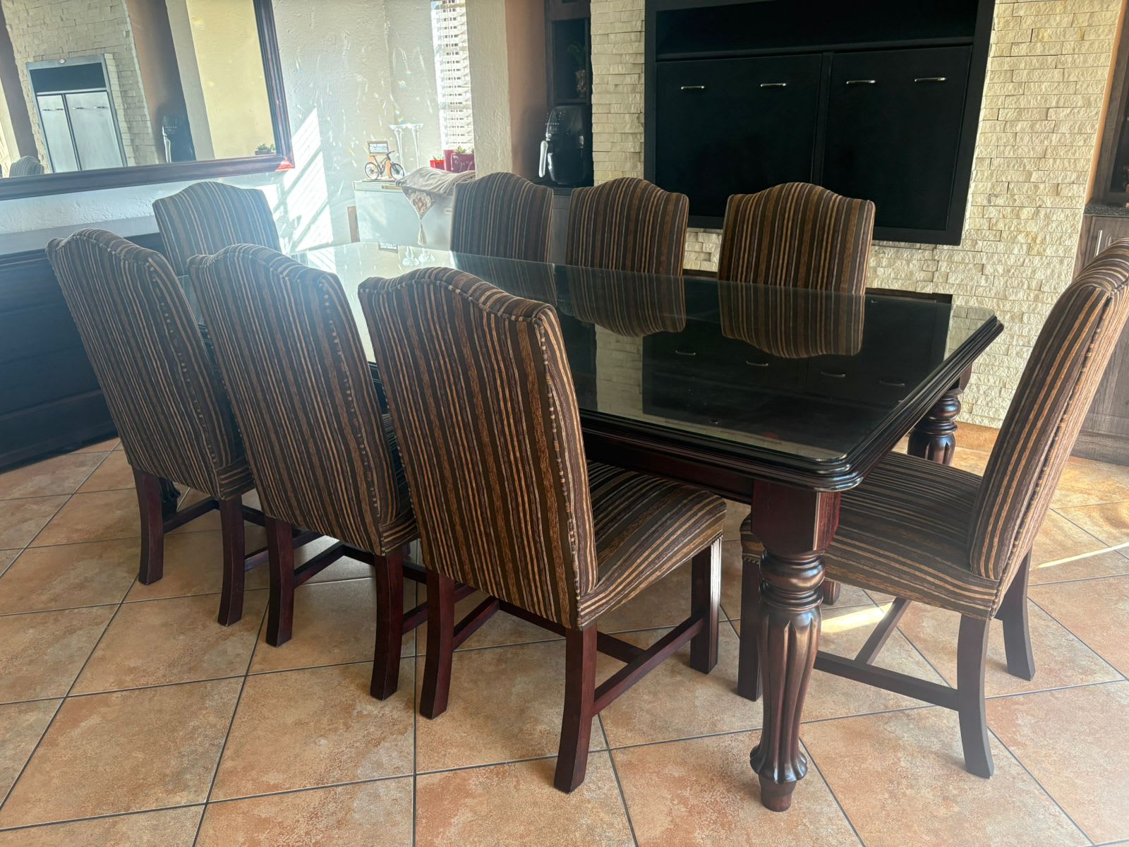 Rich dark wood tones showing dated appearance