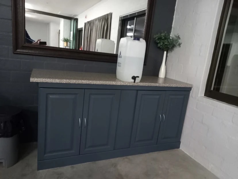 Kitchen workspace with modern gray cabinet finish