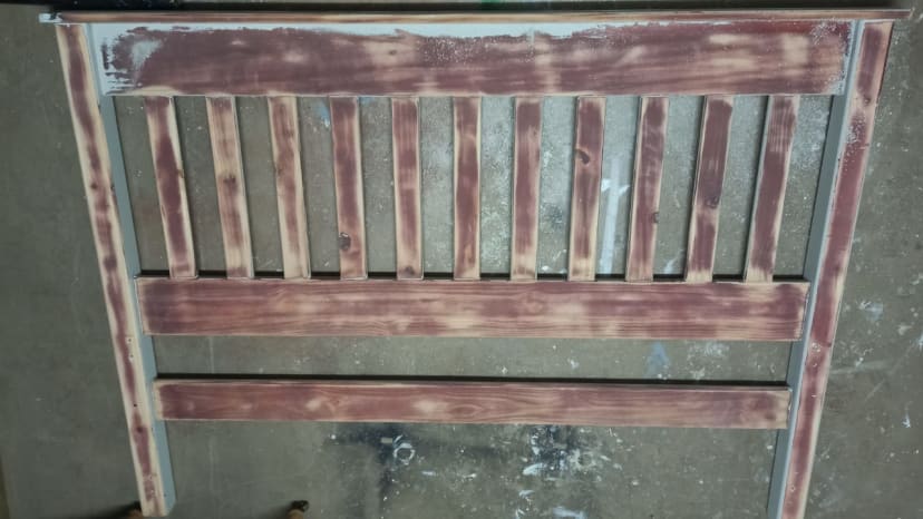 Workshop process showing headboard refinishing