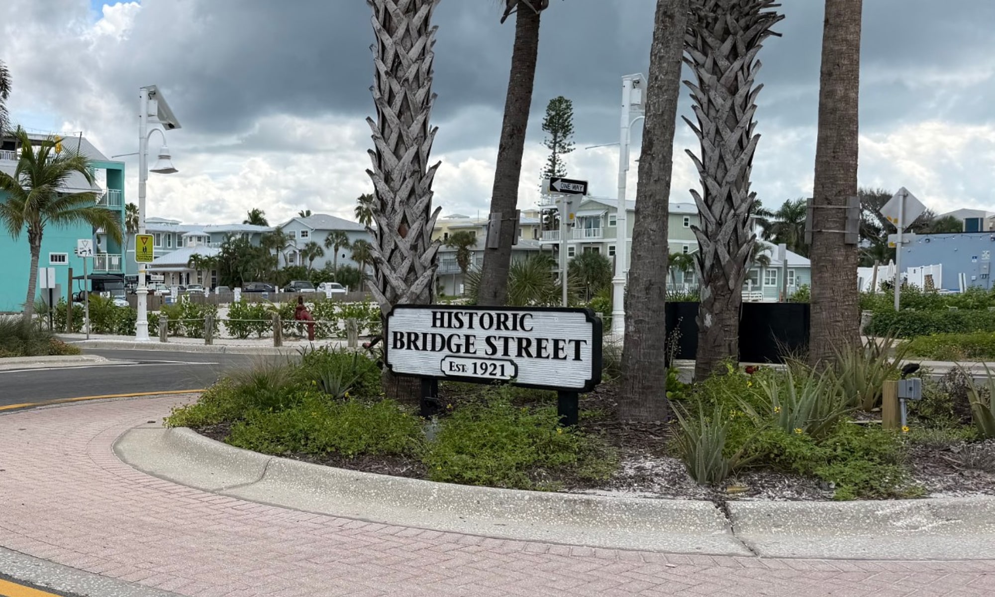 Historic Bridge Street sign, established 1921, in Bradenton Beach