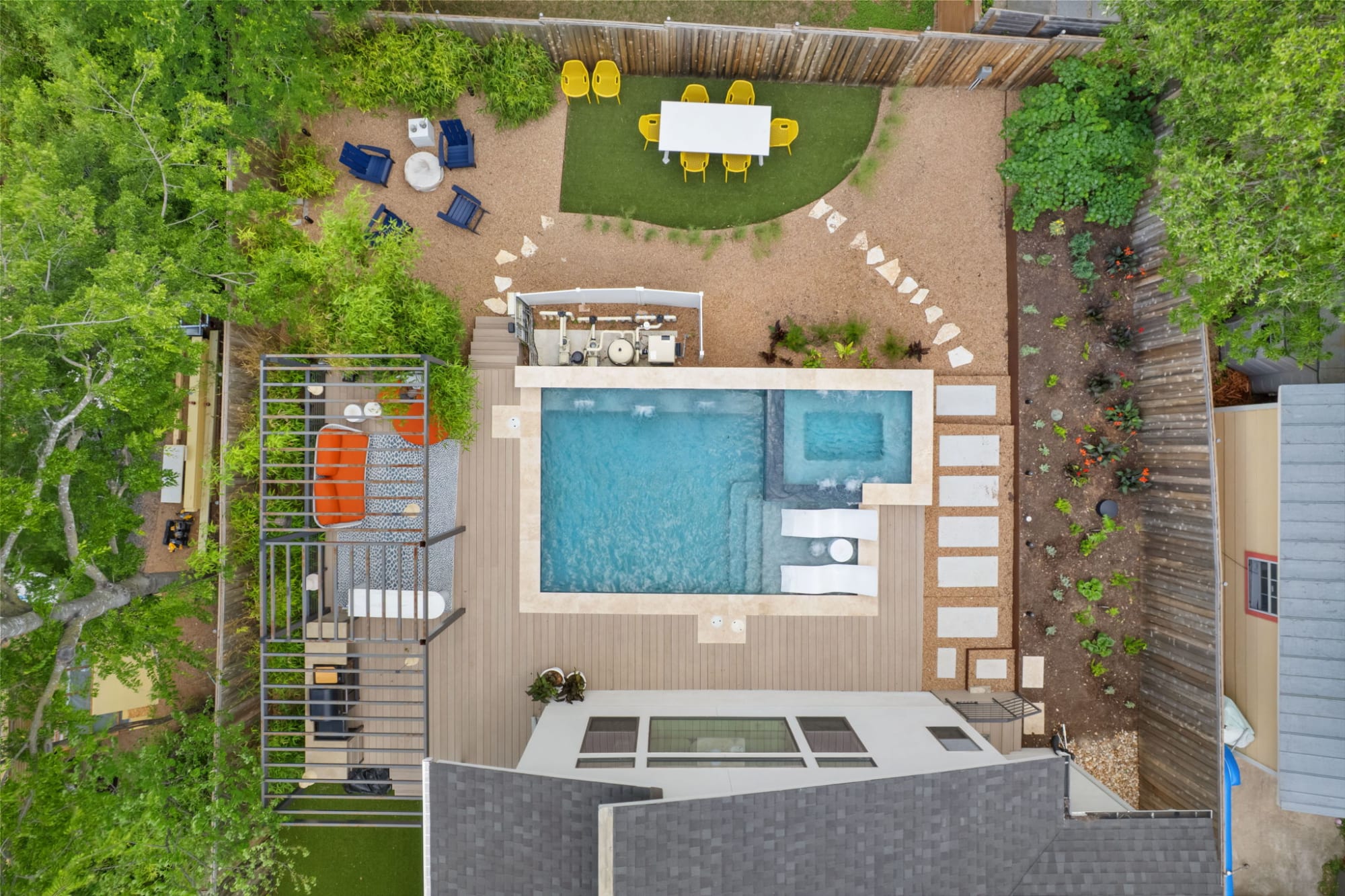 Modern Oasis in Bouldin Creek with modern finishes and pool with hot tub