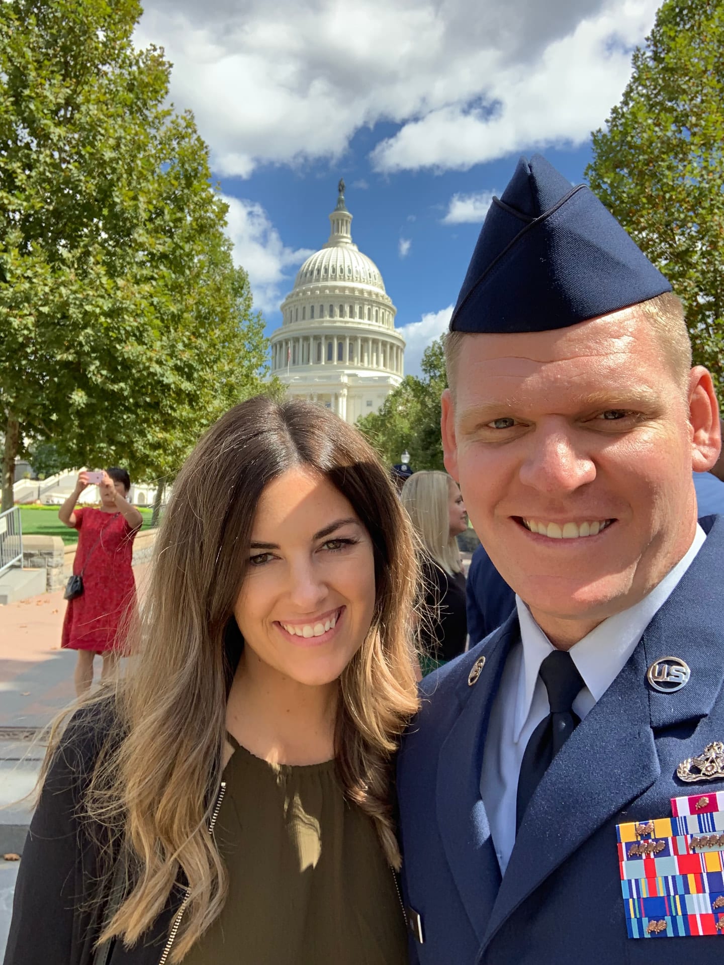AJ Kehl in Air Force service dress with his wife at the U.S. Capitol