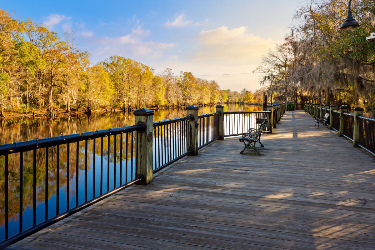 The Conway Riverwalk along the Waccamaw River in Conway, SC