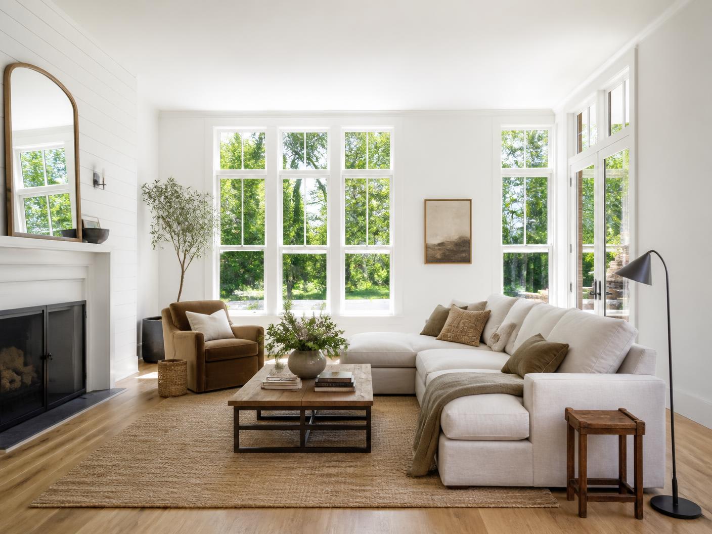 A bright, light-filled living room in a Hudson Valley home