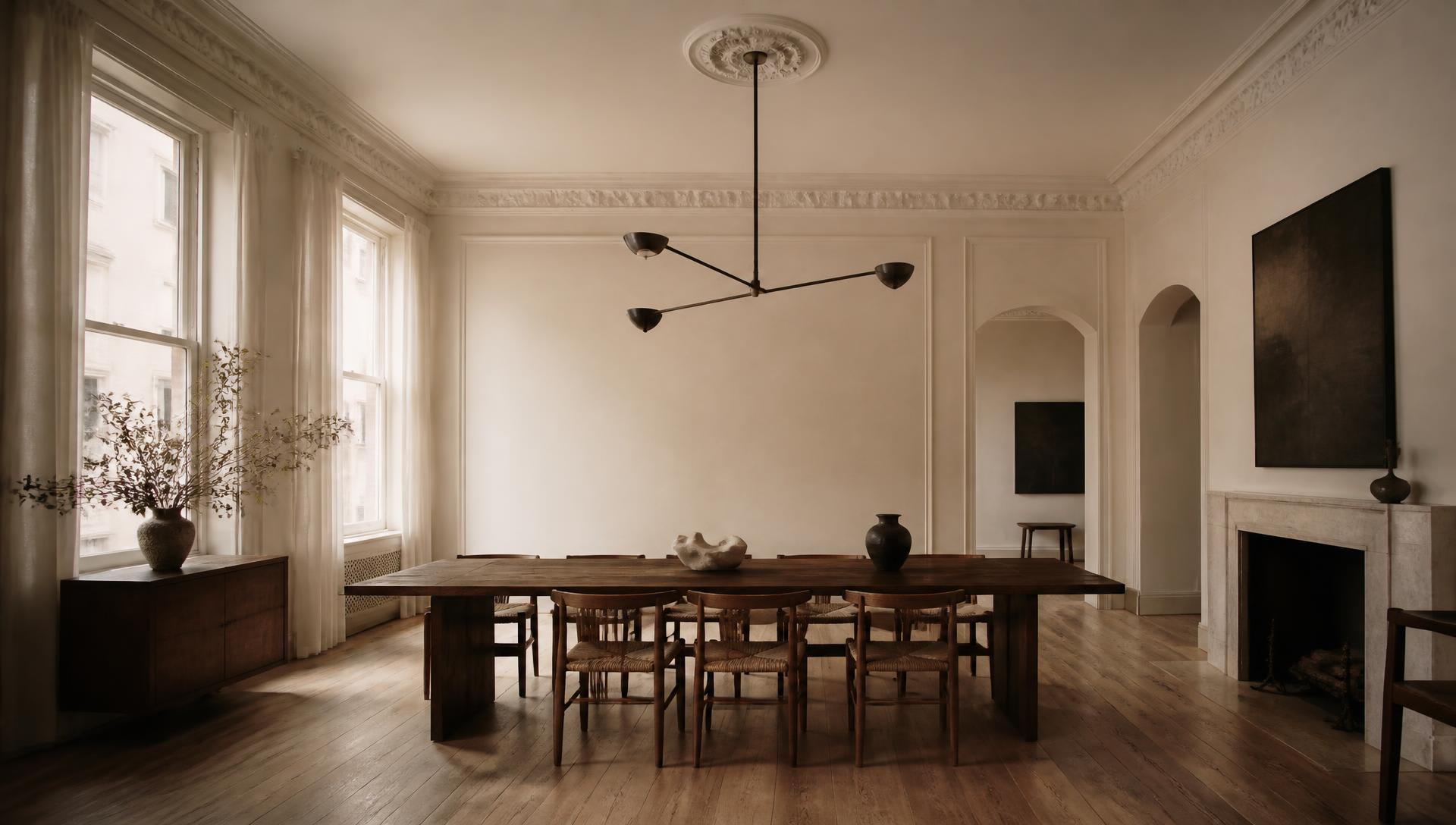 A formal dining room in a prewar New York apartment