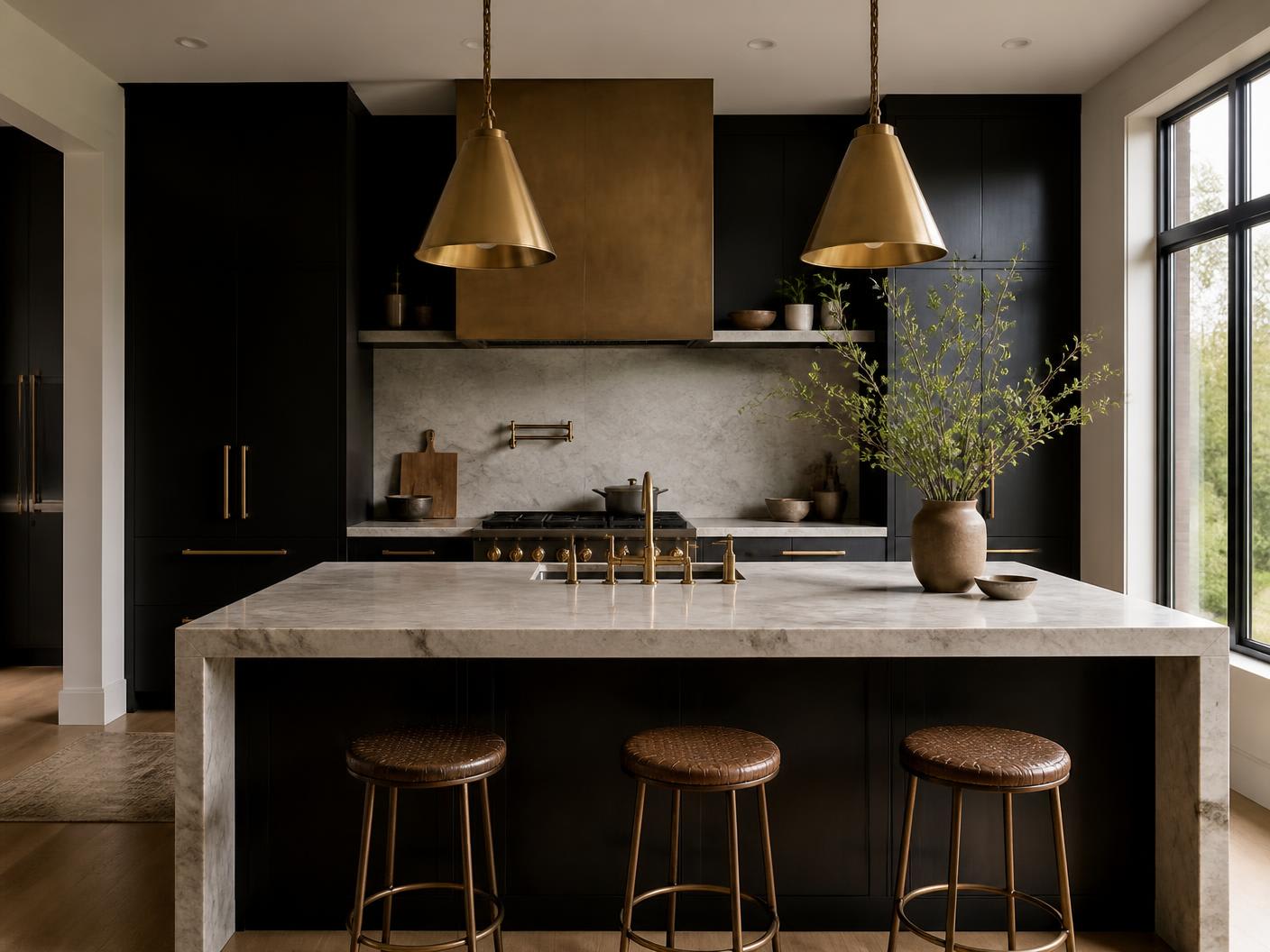 A luxury country kitchen with marble island
