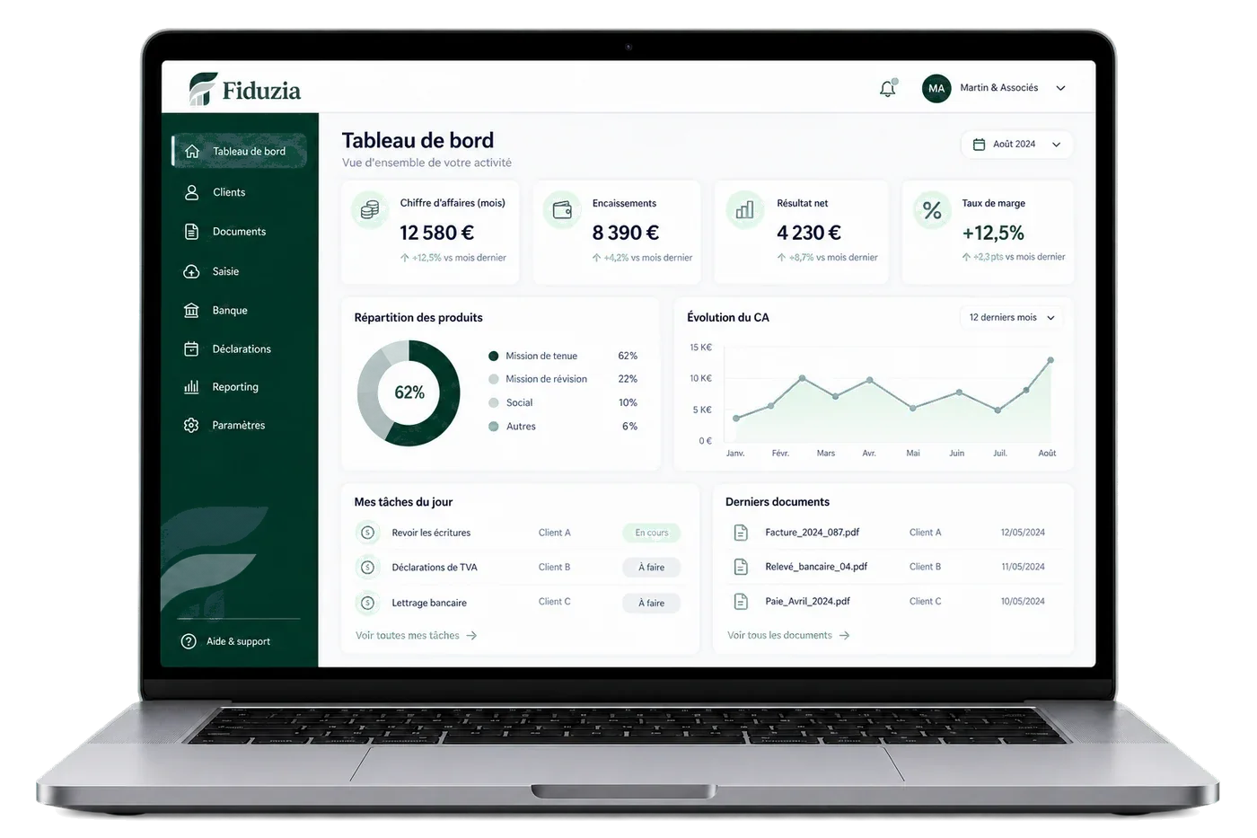 Plateforme Fiduzia affichée sur ordinateur