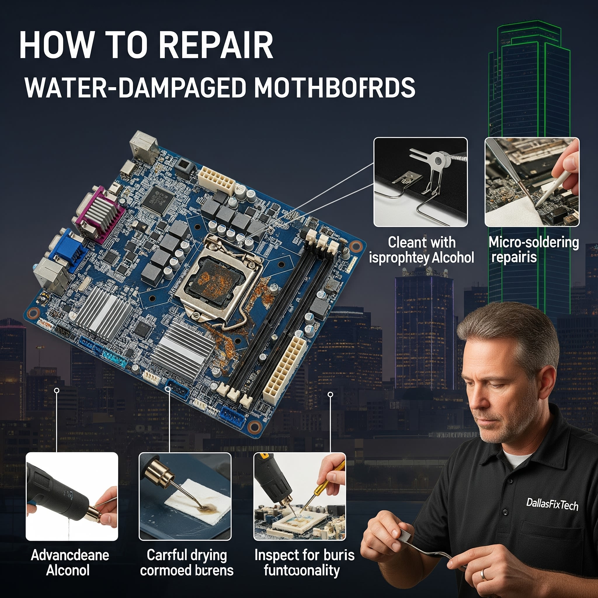 How to Repair Water-Damaged Motherboards: DallasFixTech’s Expert Salvage Steps in Dallas, TX