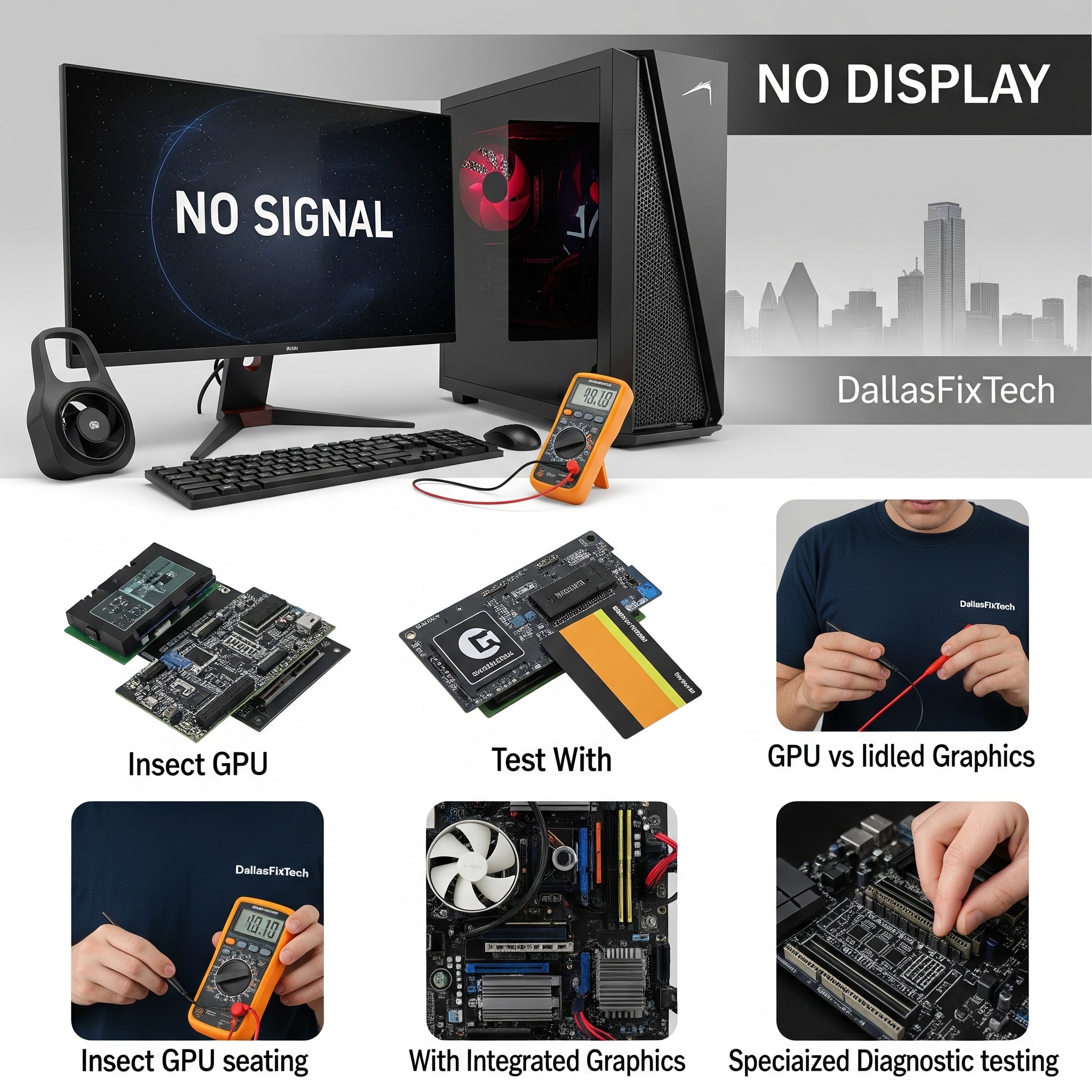 Fixing ‘No Display’ Issues on Gaming PCs: DallasFixTech’s Expert GPU vs. Motherboard Tests in Dallas, TX