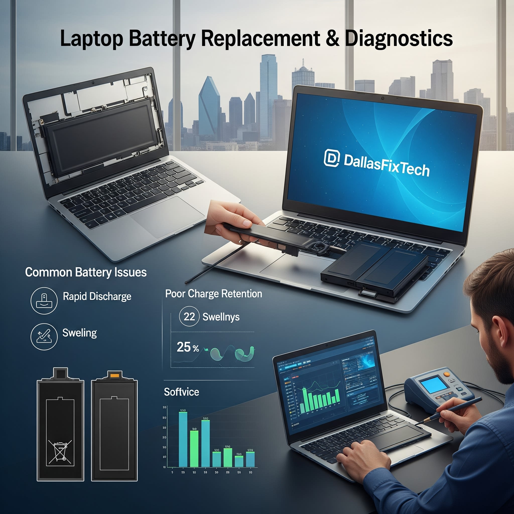 Get Reliable Laptop Battery Replacement & Diagnostics in Dallas, TX: DallasFixTech Experts