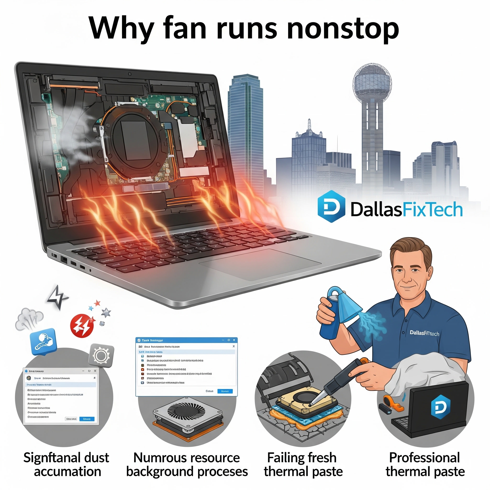 Why Your Laptop Fan Runs Nonstop: DallasFixTech’s Cooling System Fixes in Dallas, TX