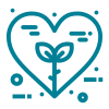 Icono de corazón con dos hojas en su interior para alquiler de caravanas sostenible