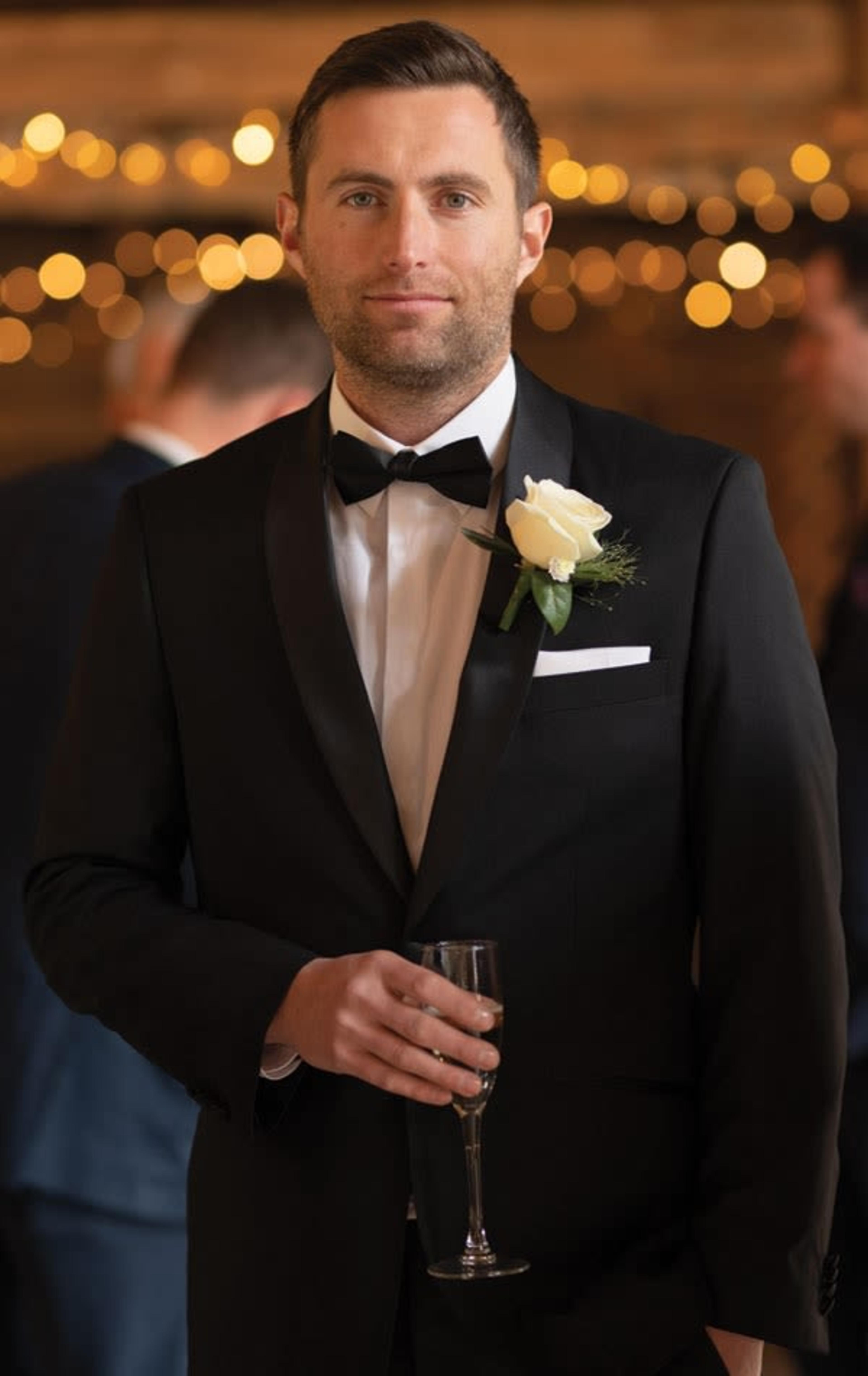 Black 2 Piece Tuxedo, Dress Shirt, Bow Tie