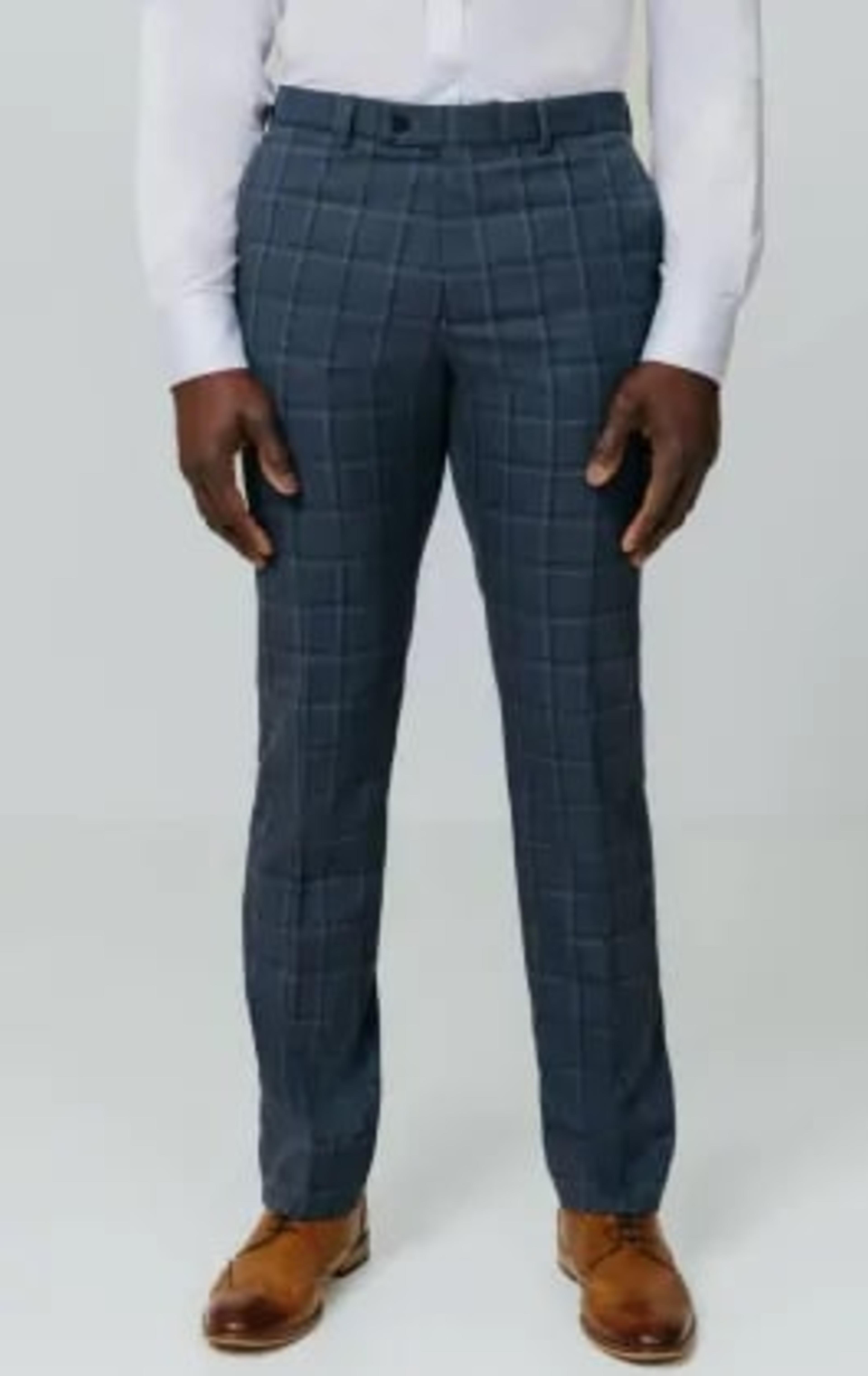 Blue Bold Windowpane Check 3 Piece Suit thumbnail 8