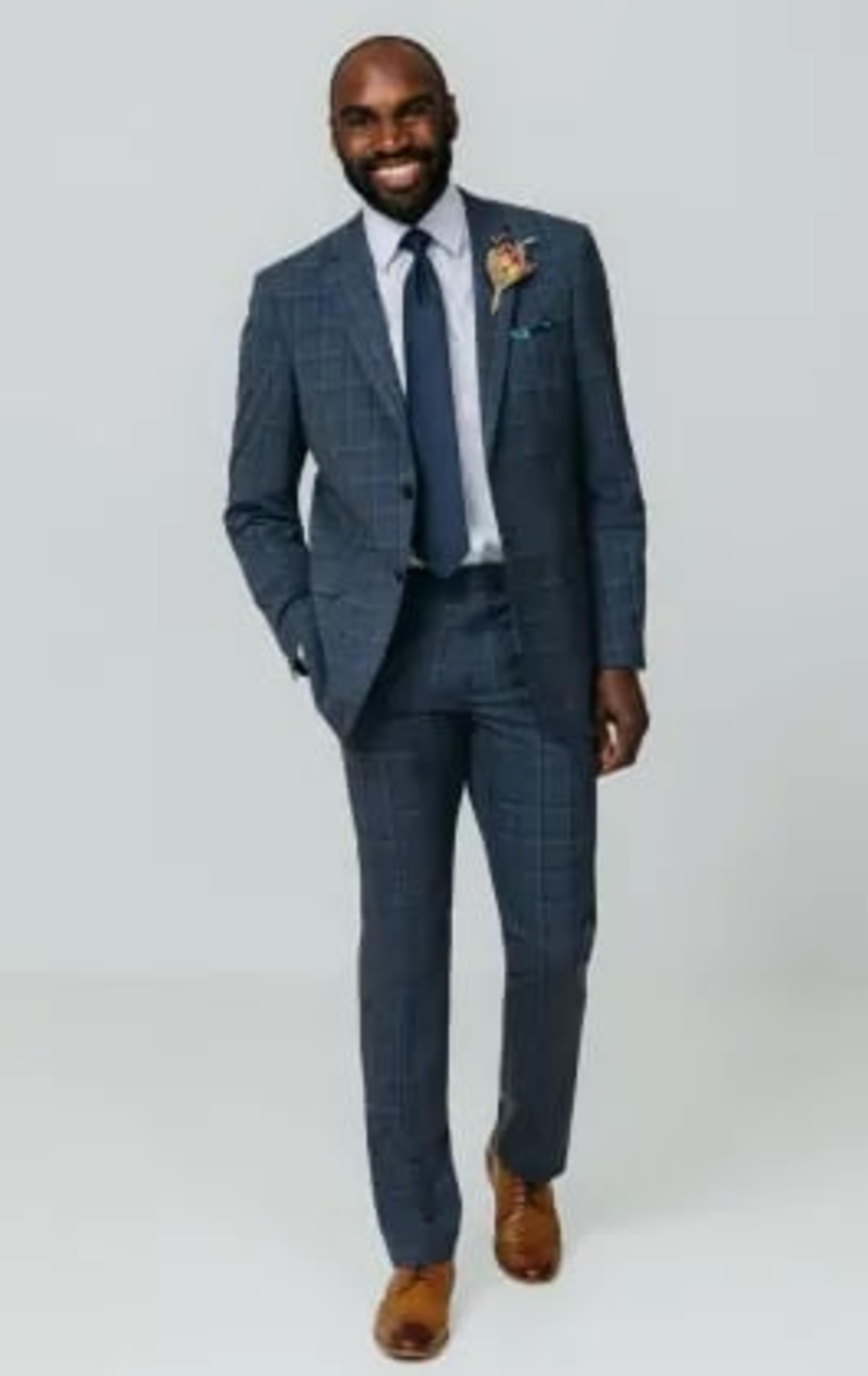 Blue Bold Windowpane Check Suit Jacket thumbnail 3