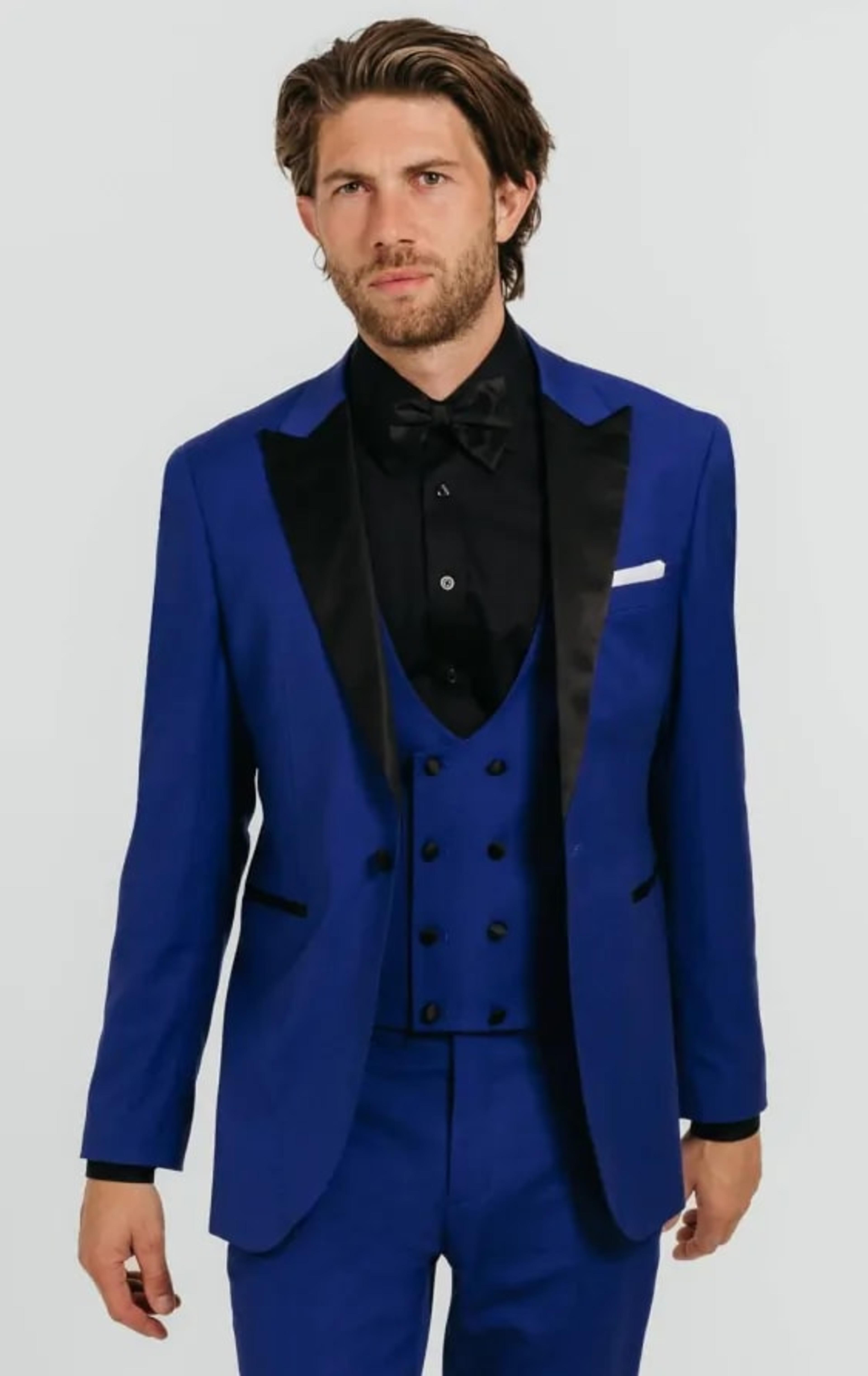 Bright Blue 3 Piece Tuxedo with Peak Lapel thumbnail 2