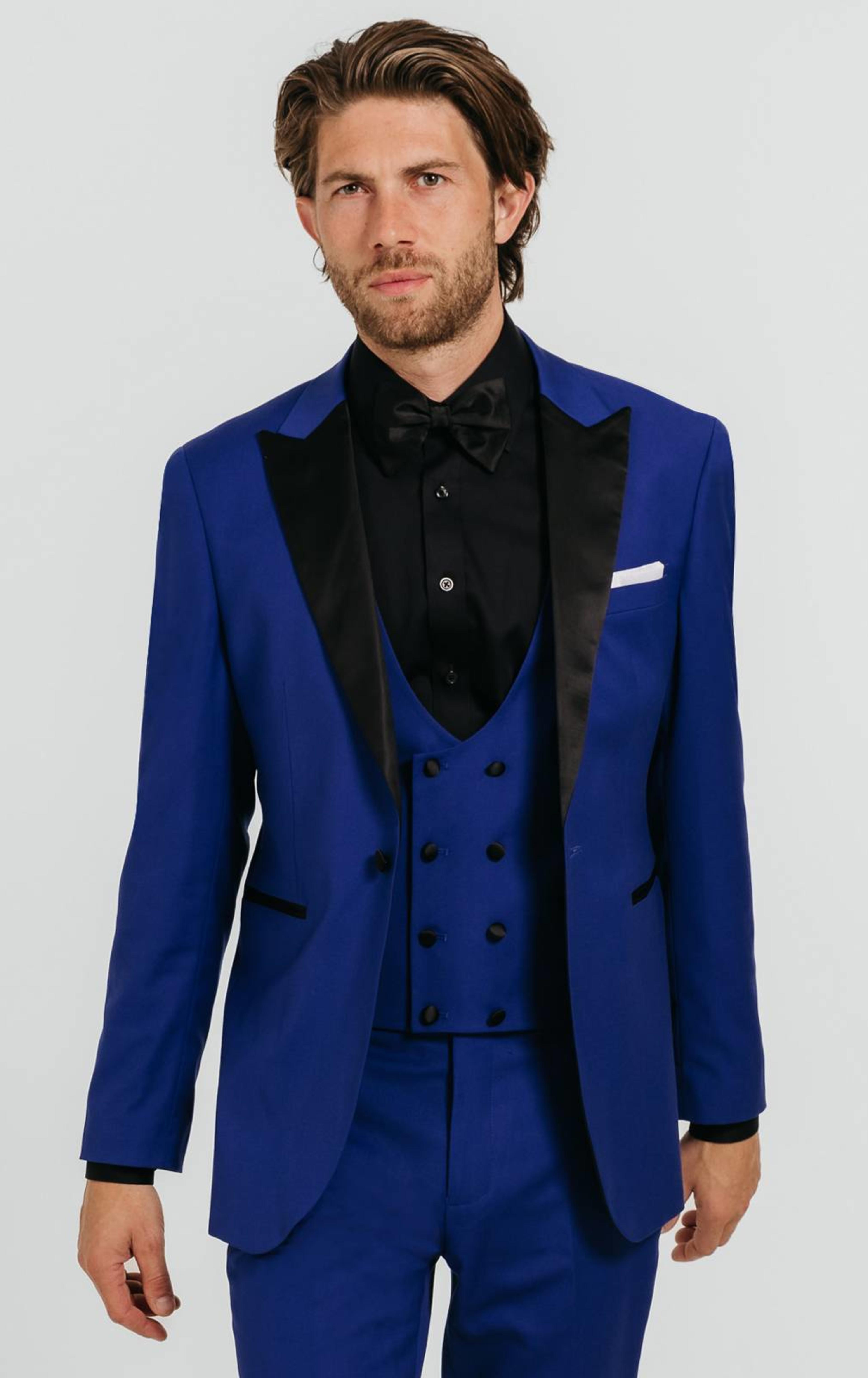 Bright Blue 3 Piece Tuxedo with Peak Lapel primary image