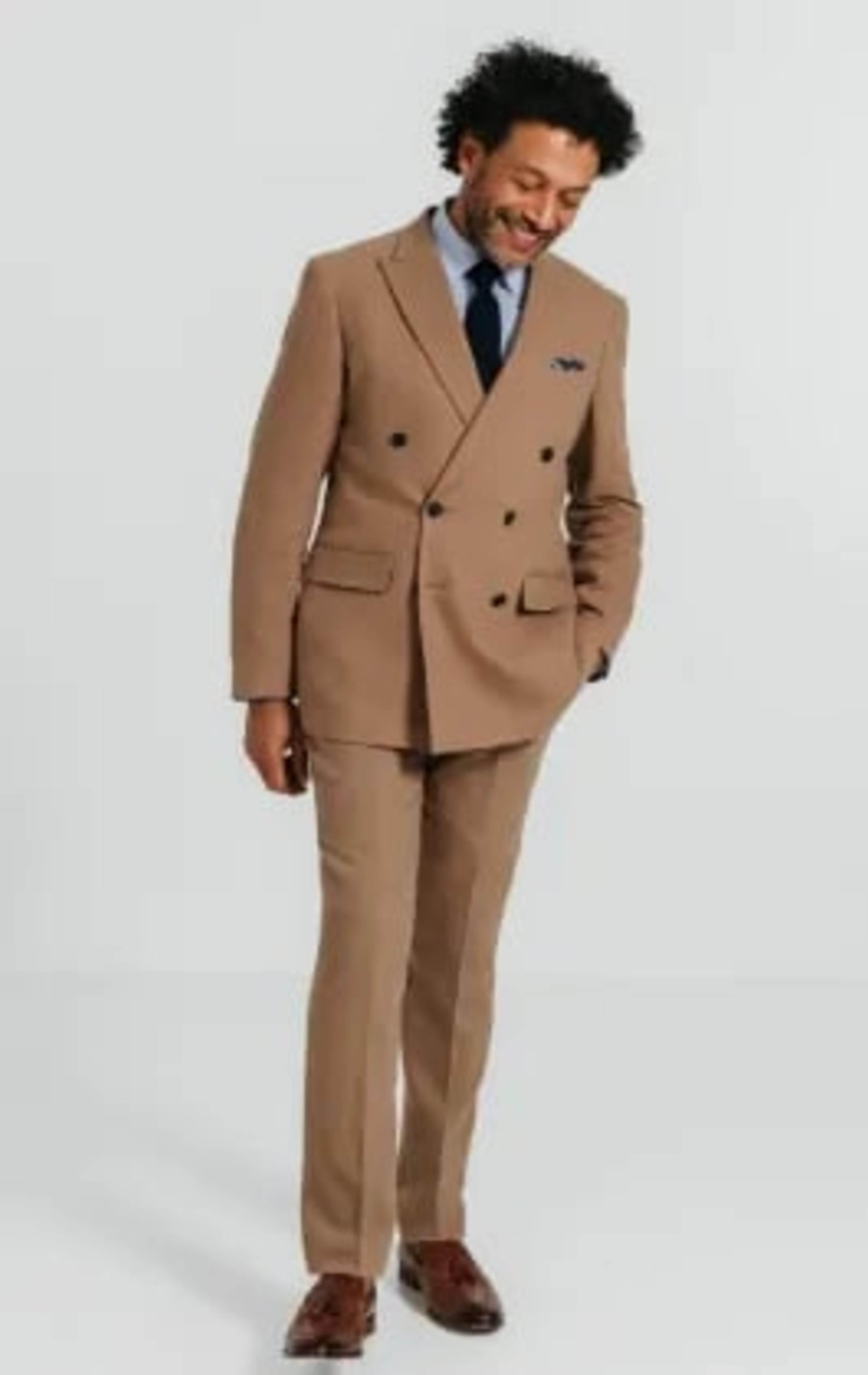 Brown Linen Twill Double Breasted Suit with Peak Lapel thumbnail 3