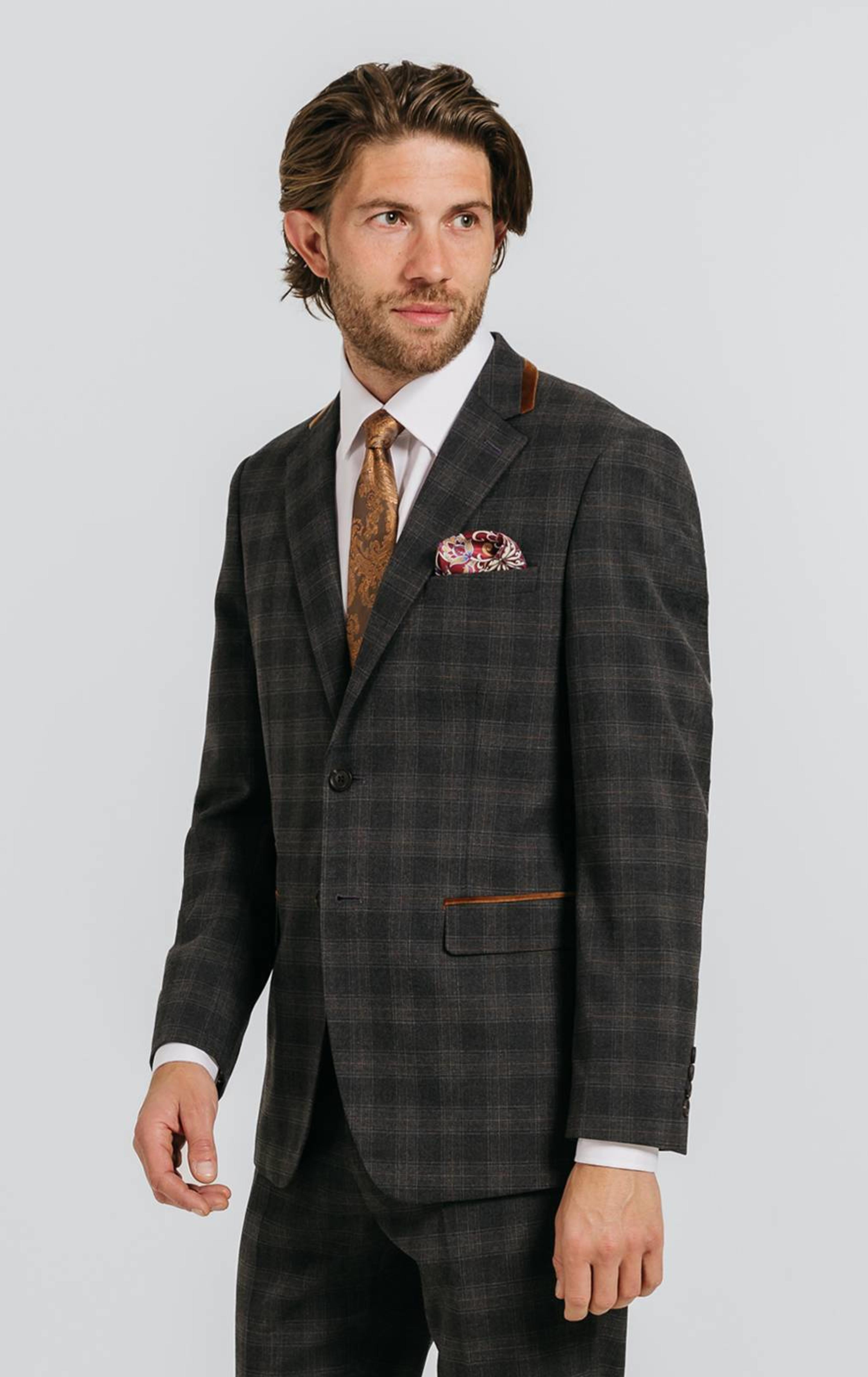 Charcoal Heritage Check with Brown Trim Suit Jacket