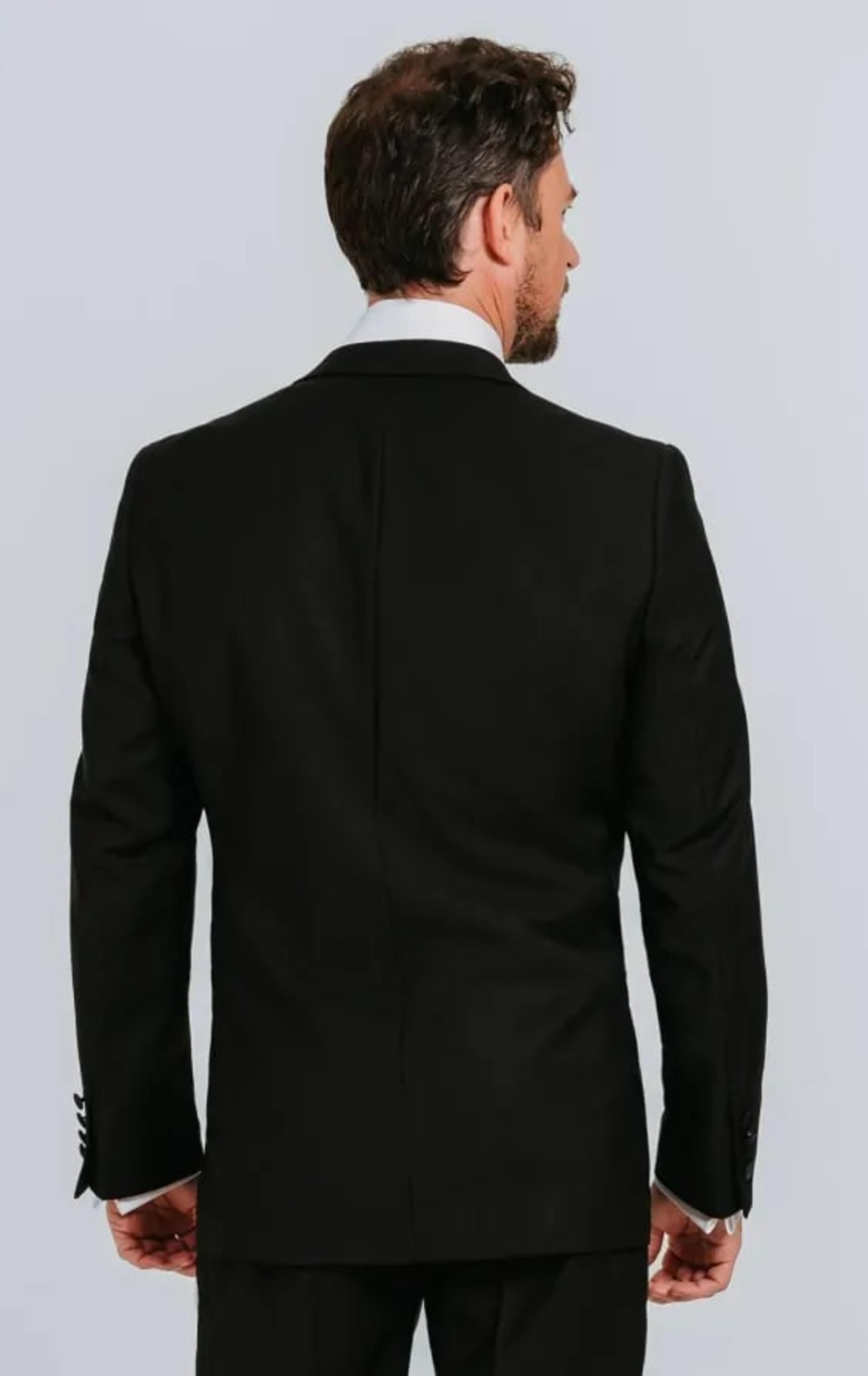 Dobell Black 100% Wool 3 Piece Tuxedo with Notch Lapel thumbnail 4