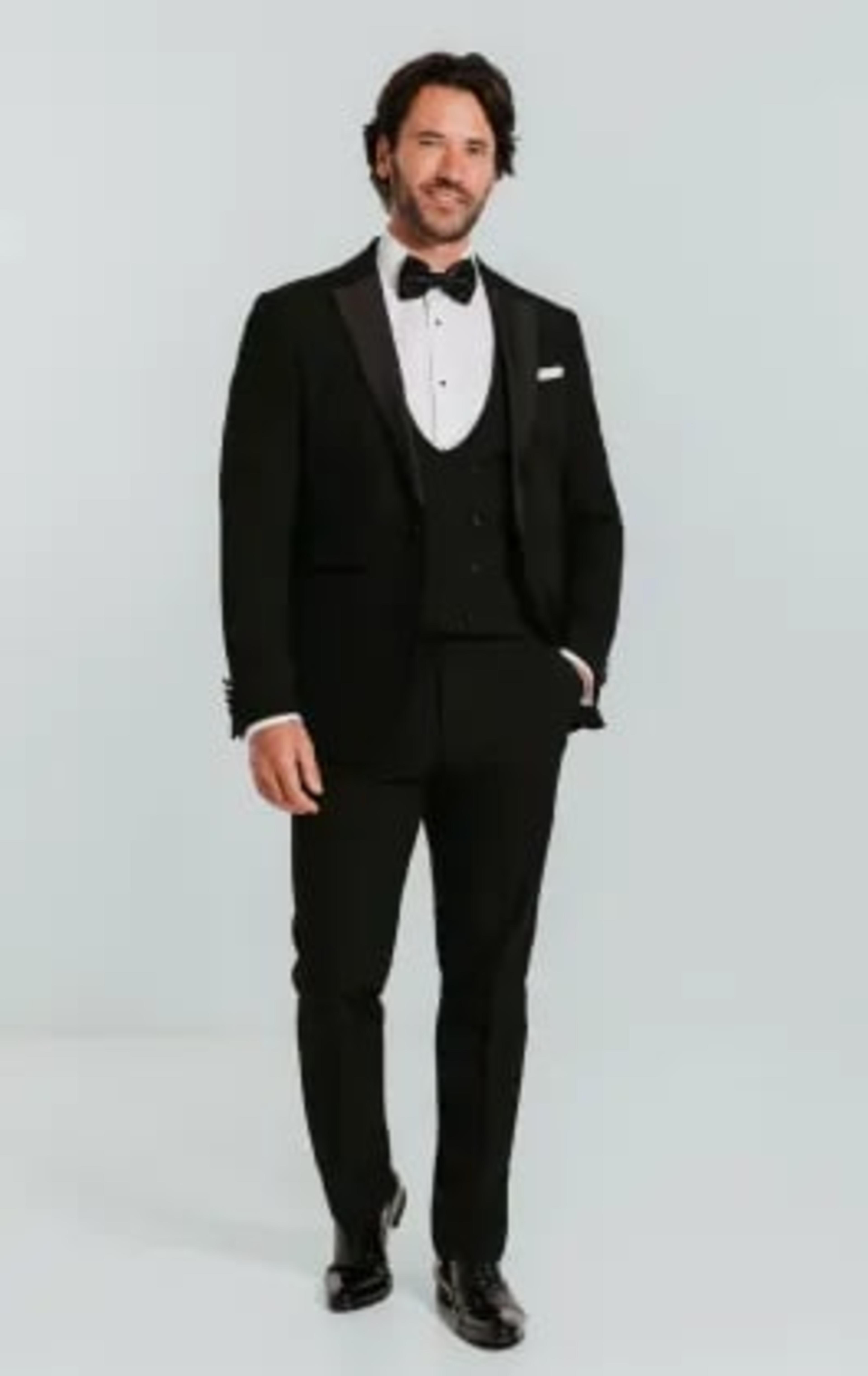 Dobell Black 3 Piece Slim-Fit Tuxedo with Notch Lapel thumbnail 3