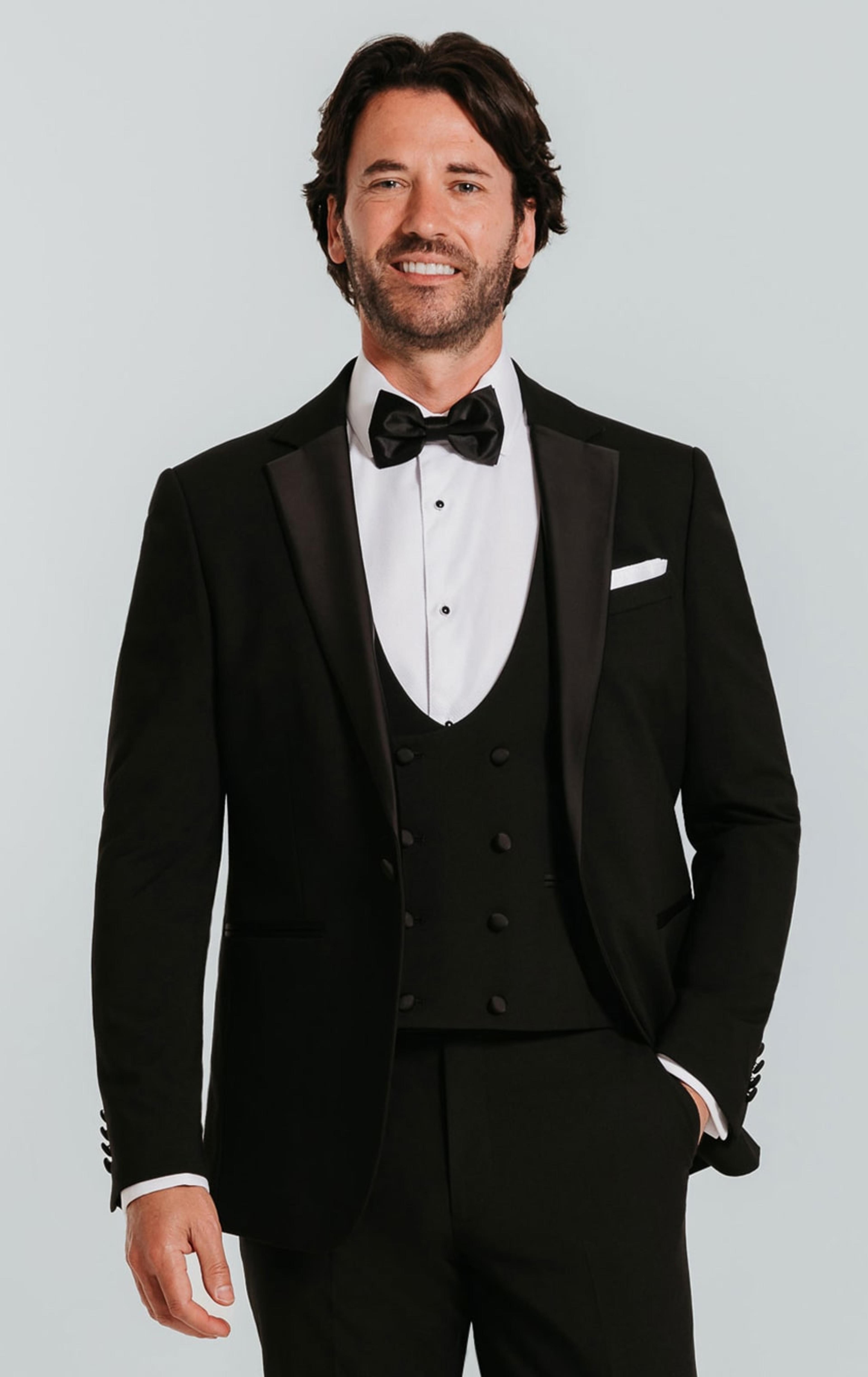 Dobell Black 3 Piece Slim-Fit Tuxedo with Notch Lapel primary image