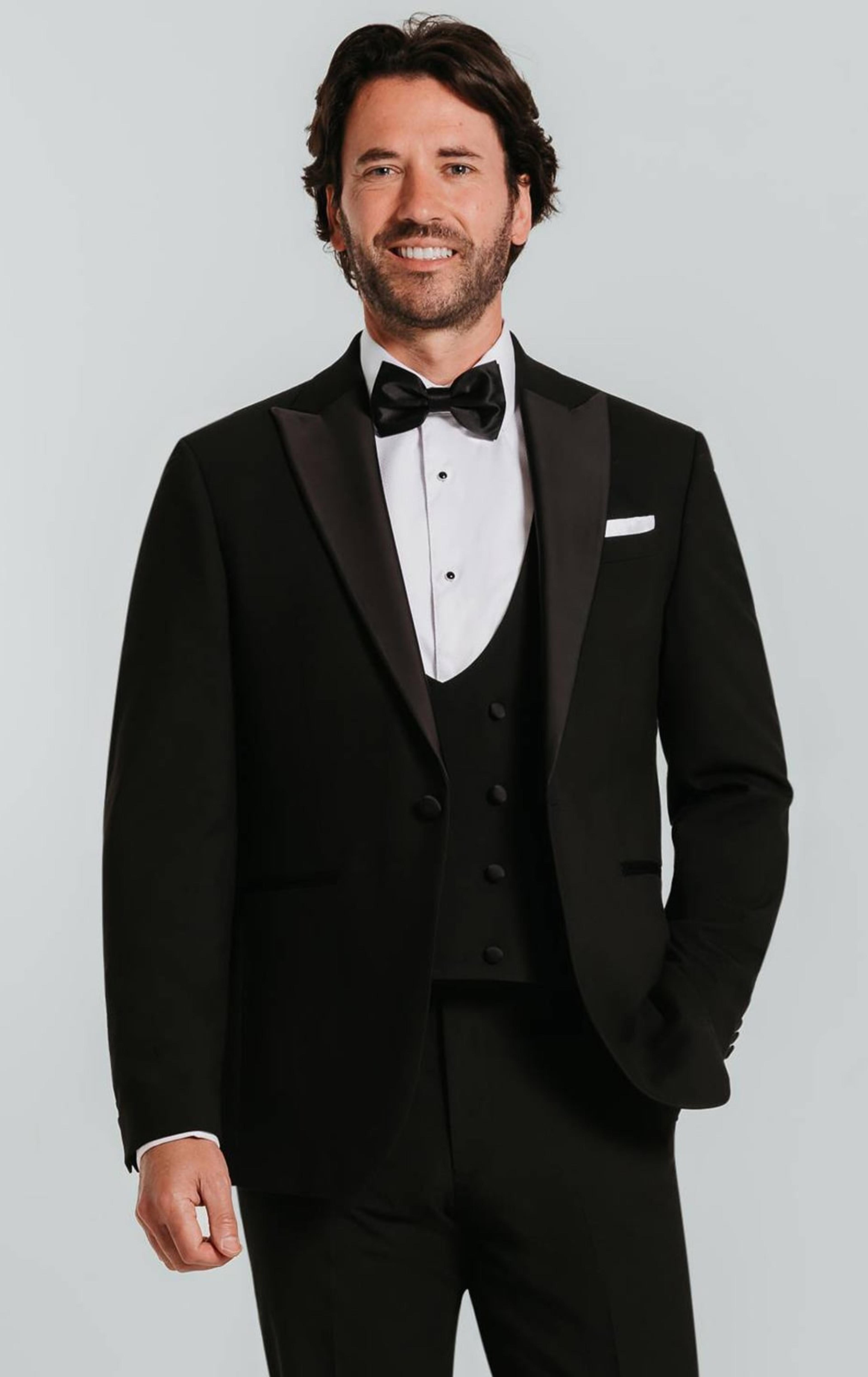 Dobell Black 3 Piece Tuxedo with Peak Lapel
