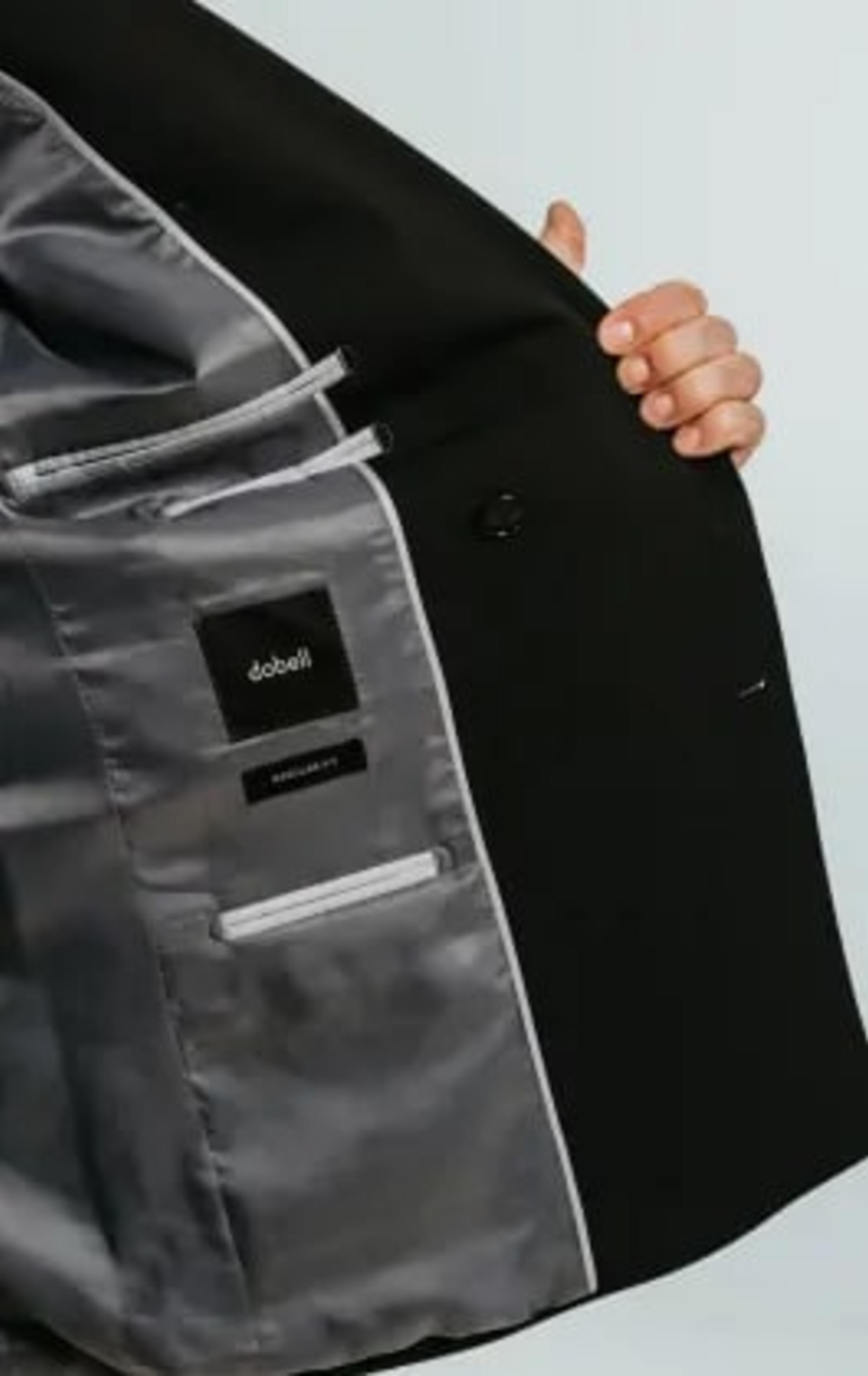 Dobell Black Double Breasted Suit with Peak Lapel thumbnail 7