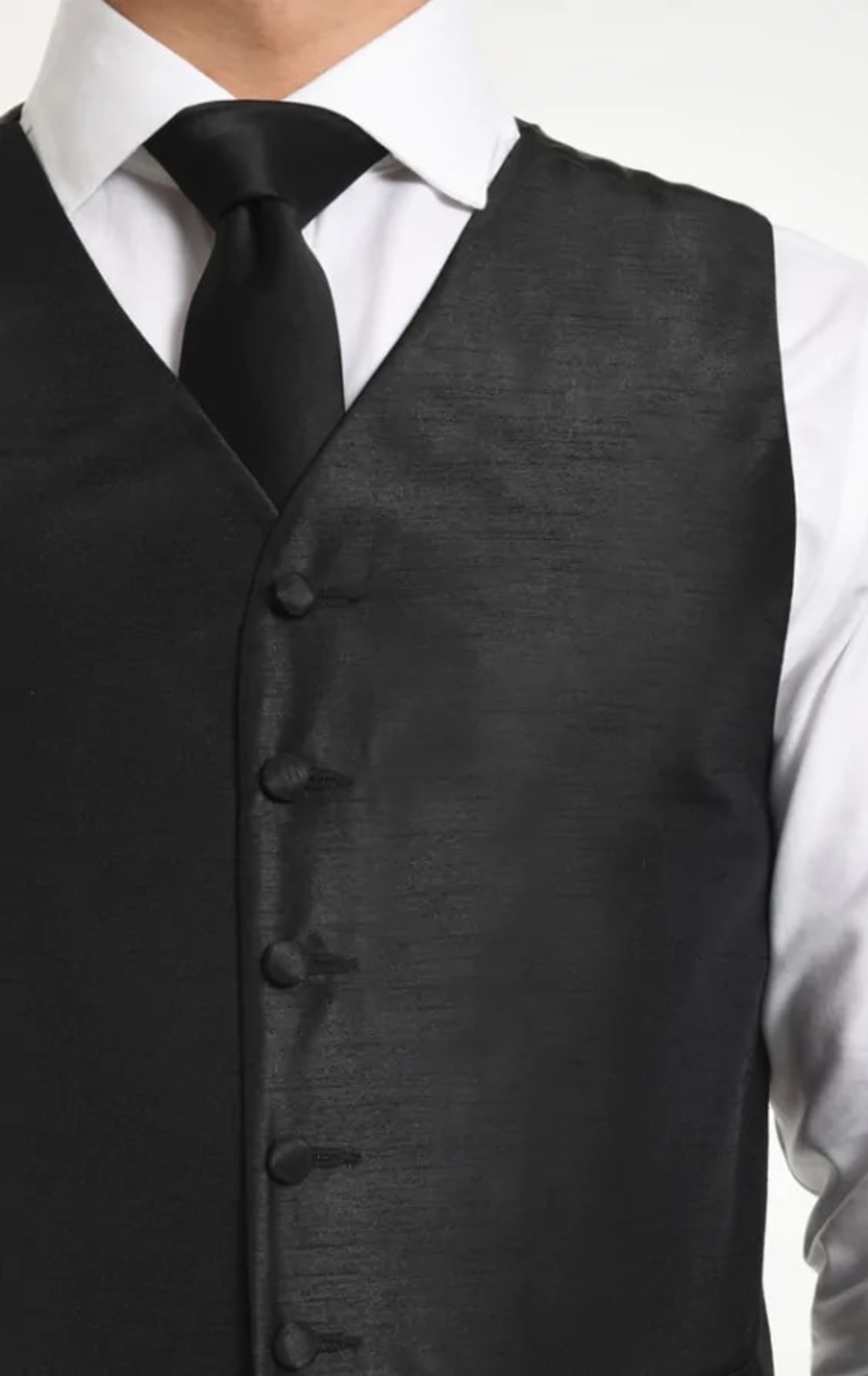 Dobell Black Dupion Waistcoat thumbnail 6