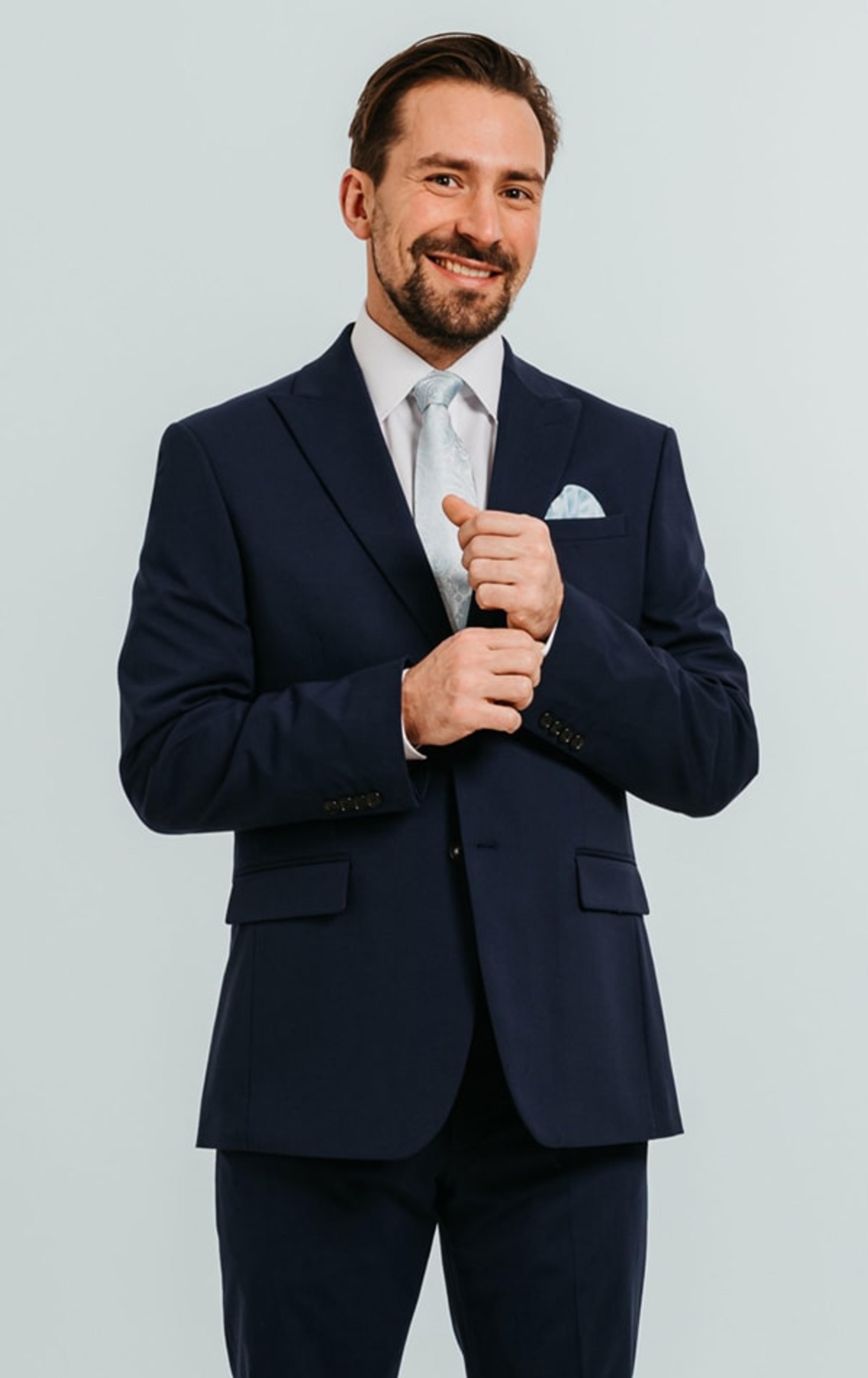Dobell Blue Suit Jacket with Peak Lapel primary image