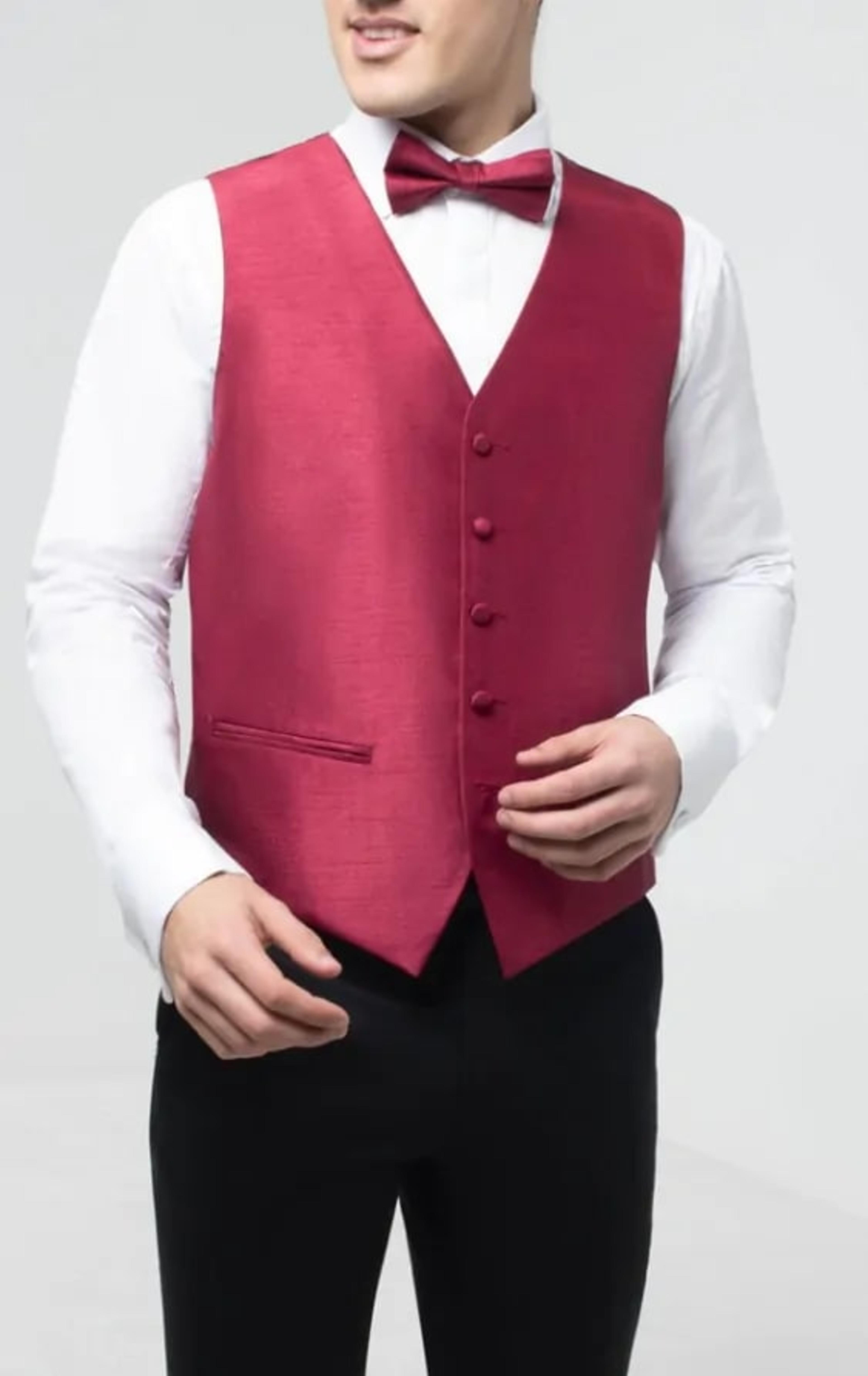 Dobell Burgundy Dupion Waistcoat thumbnail 2