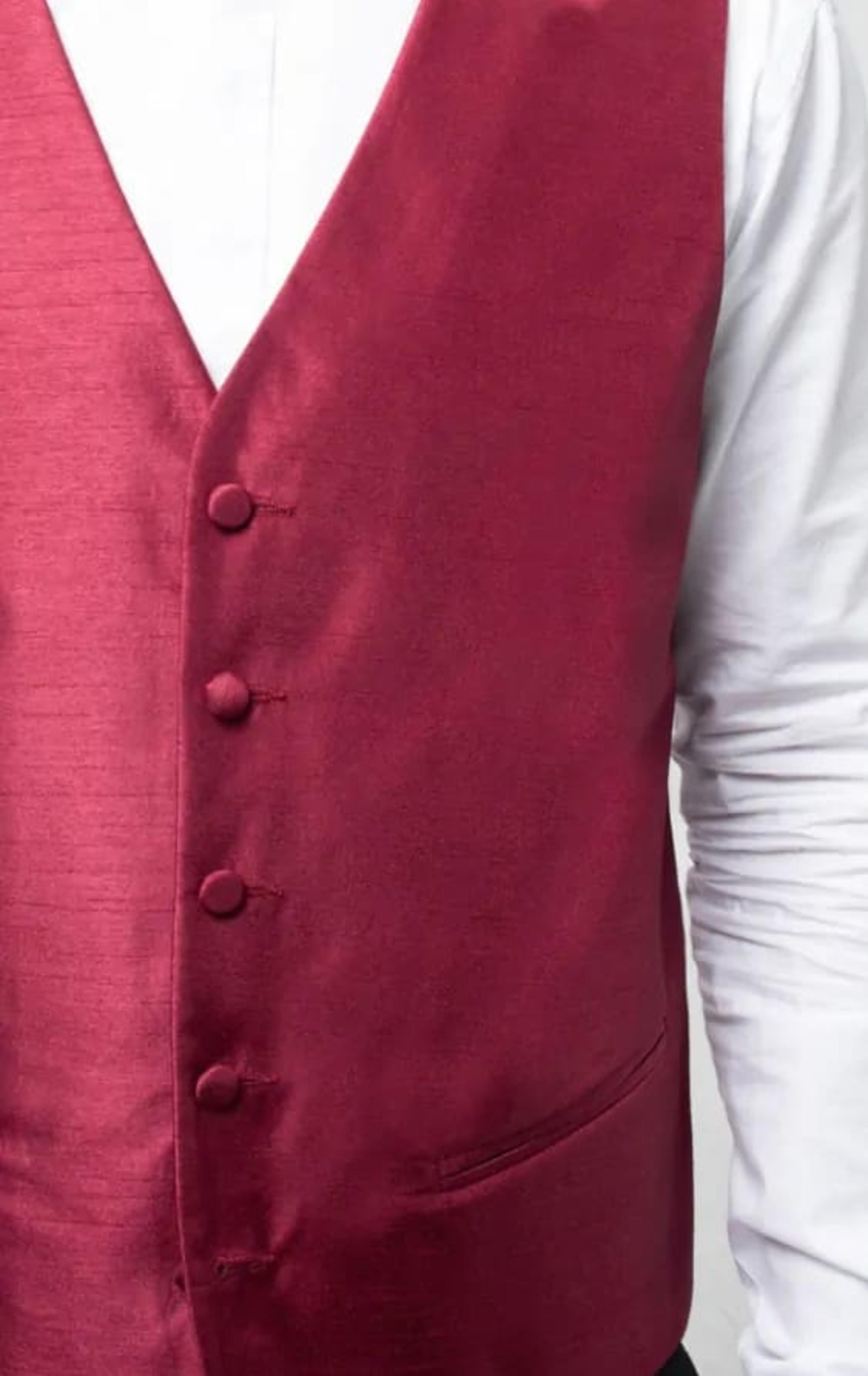 Dobell Burgundy Dupion Waistcoat thumbnail 5