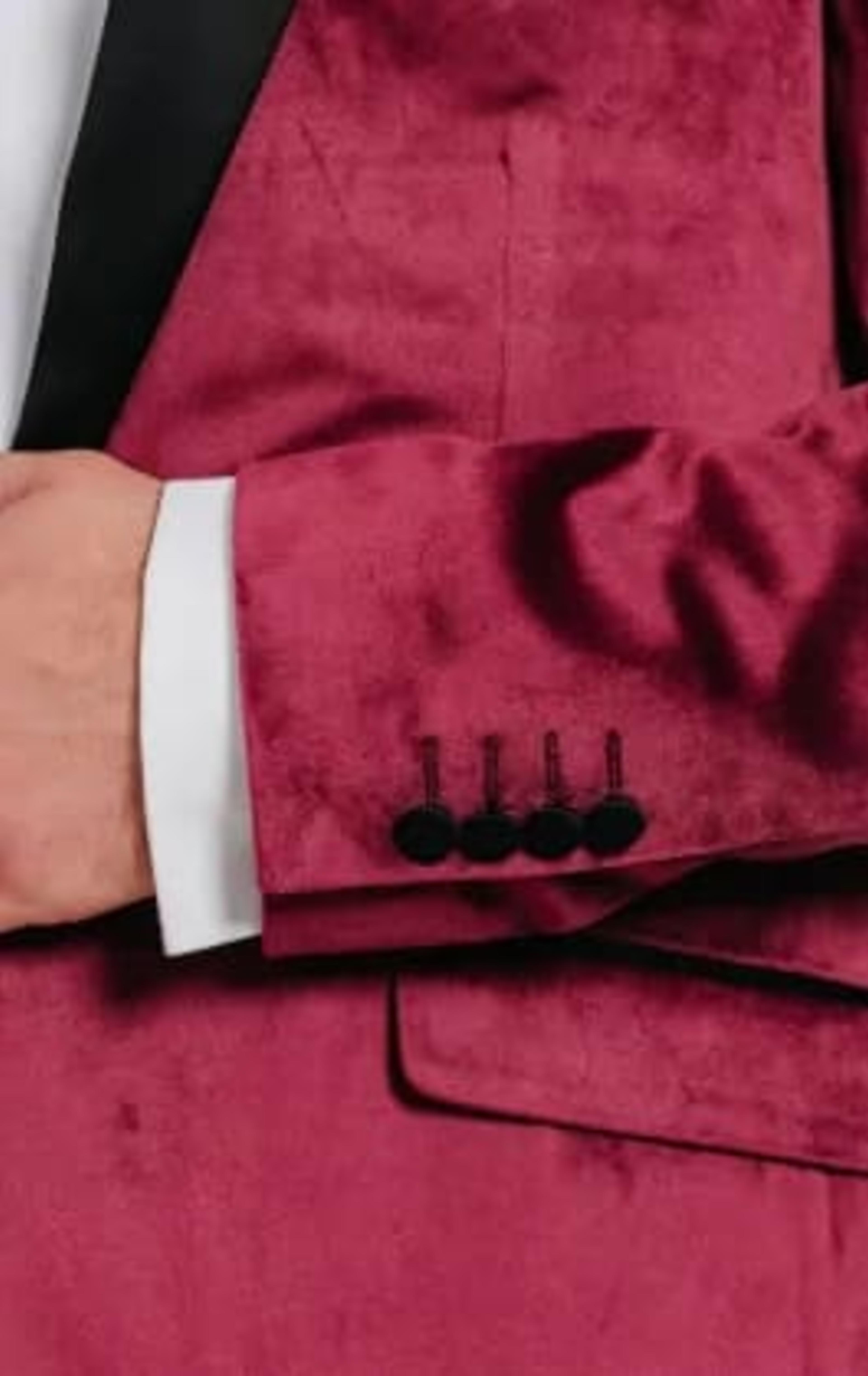 Dobell Burgundy Velvet Tuxedo with Black Trousers thumbnail 5