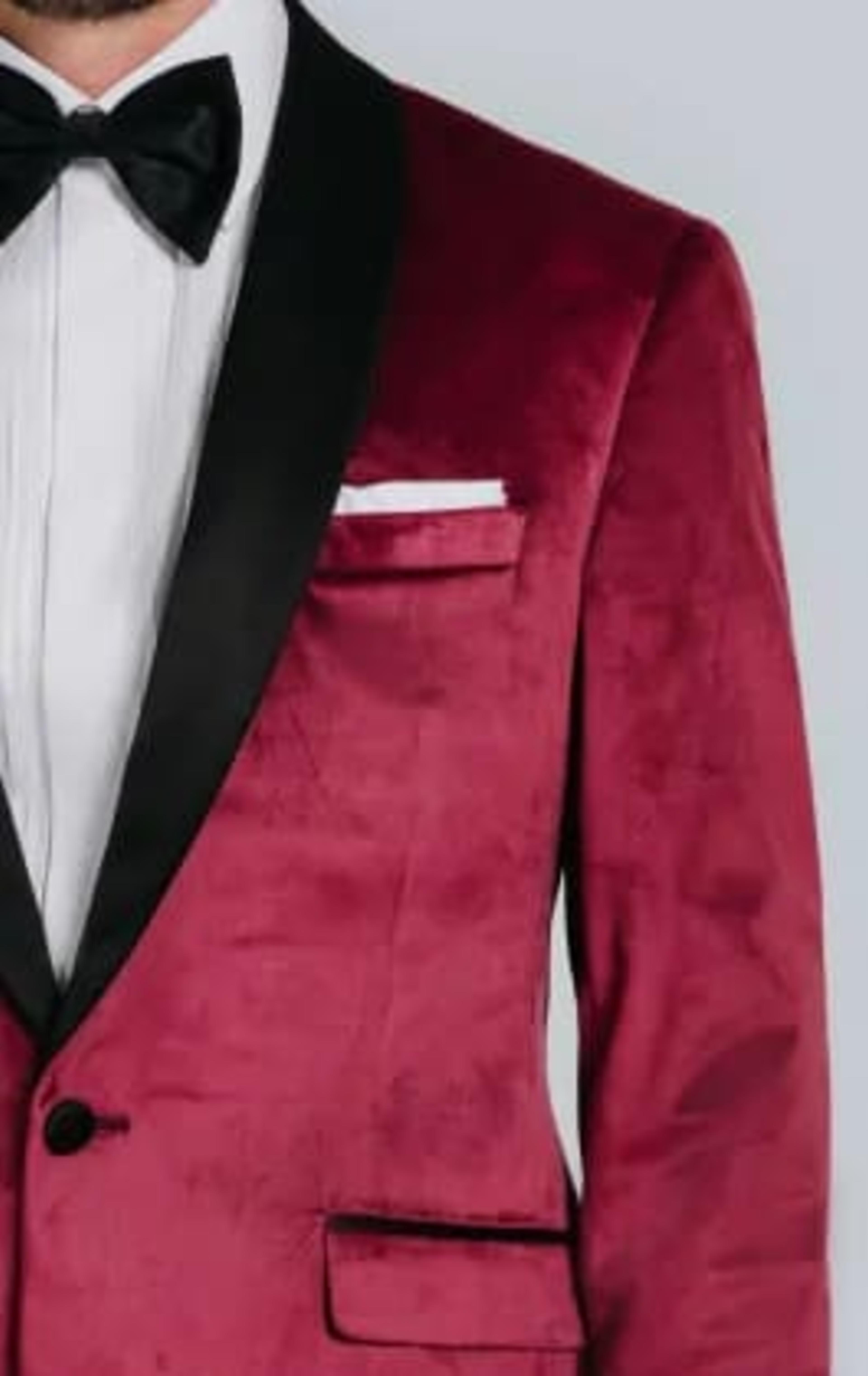 Dobell Burgundy Velvet Tuxedo with Black Trousers thumbnail 6