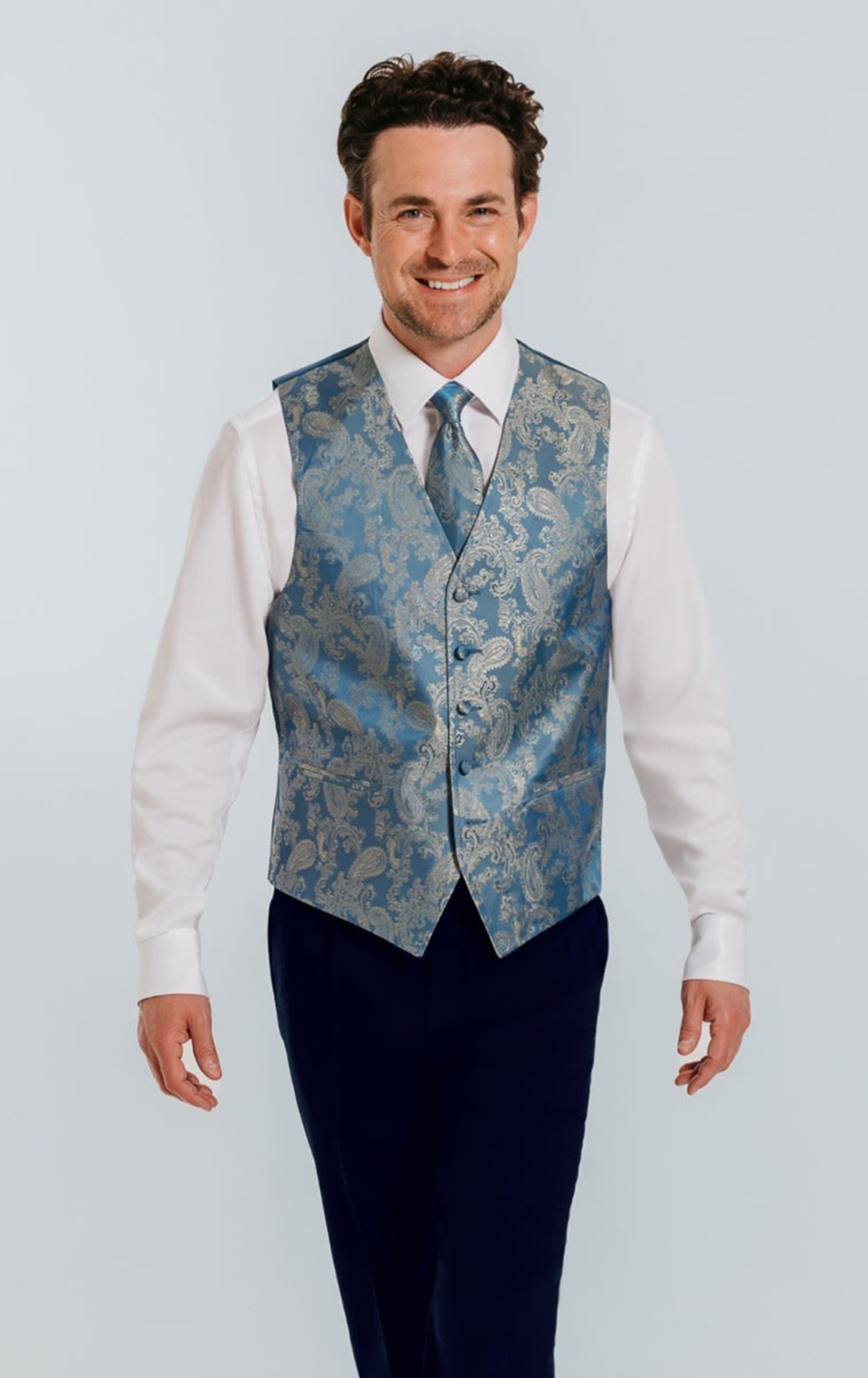 Dobell Duck Egg Blue Paisley Waistcoat primary image