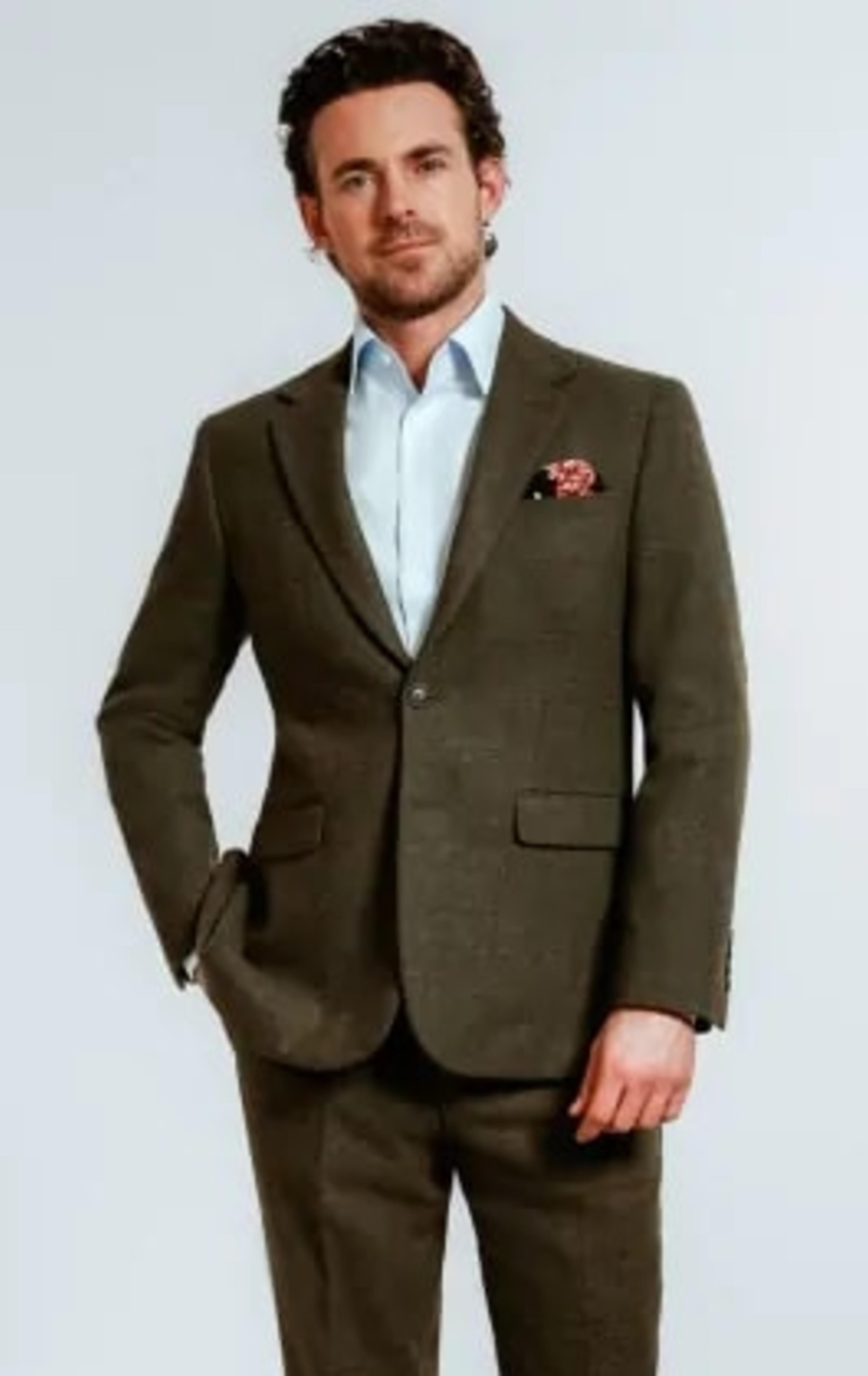 Dobell Green Windowpane Check Tweed Suit thumbnail 2