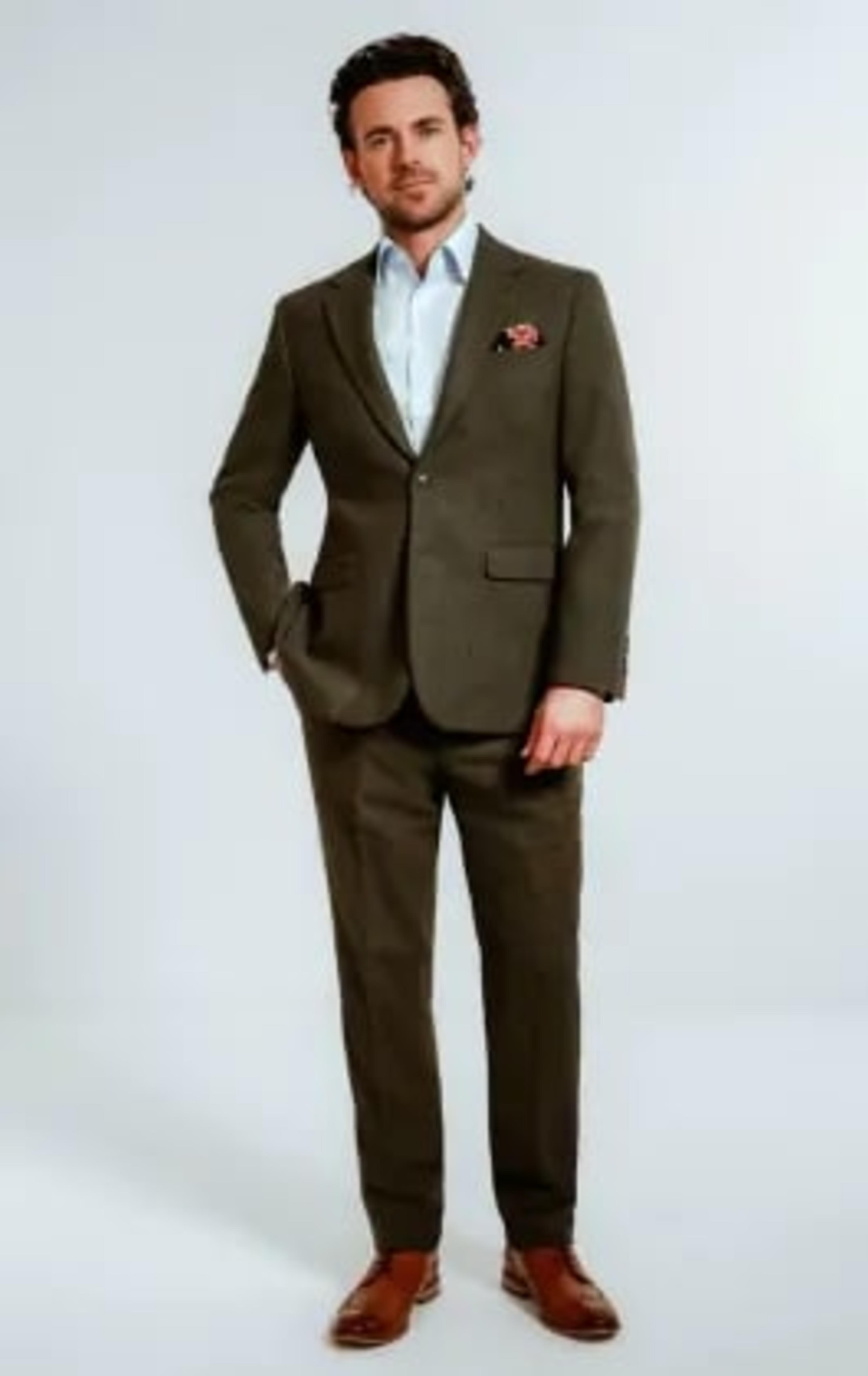 Dobell Green Windowpane Check Tweed Suit thumbnail 3