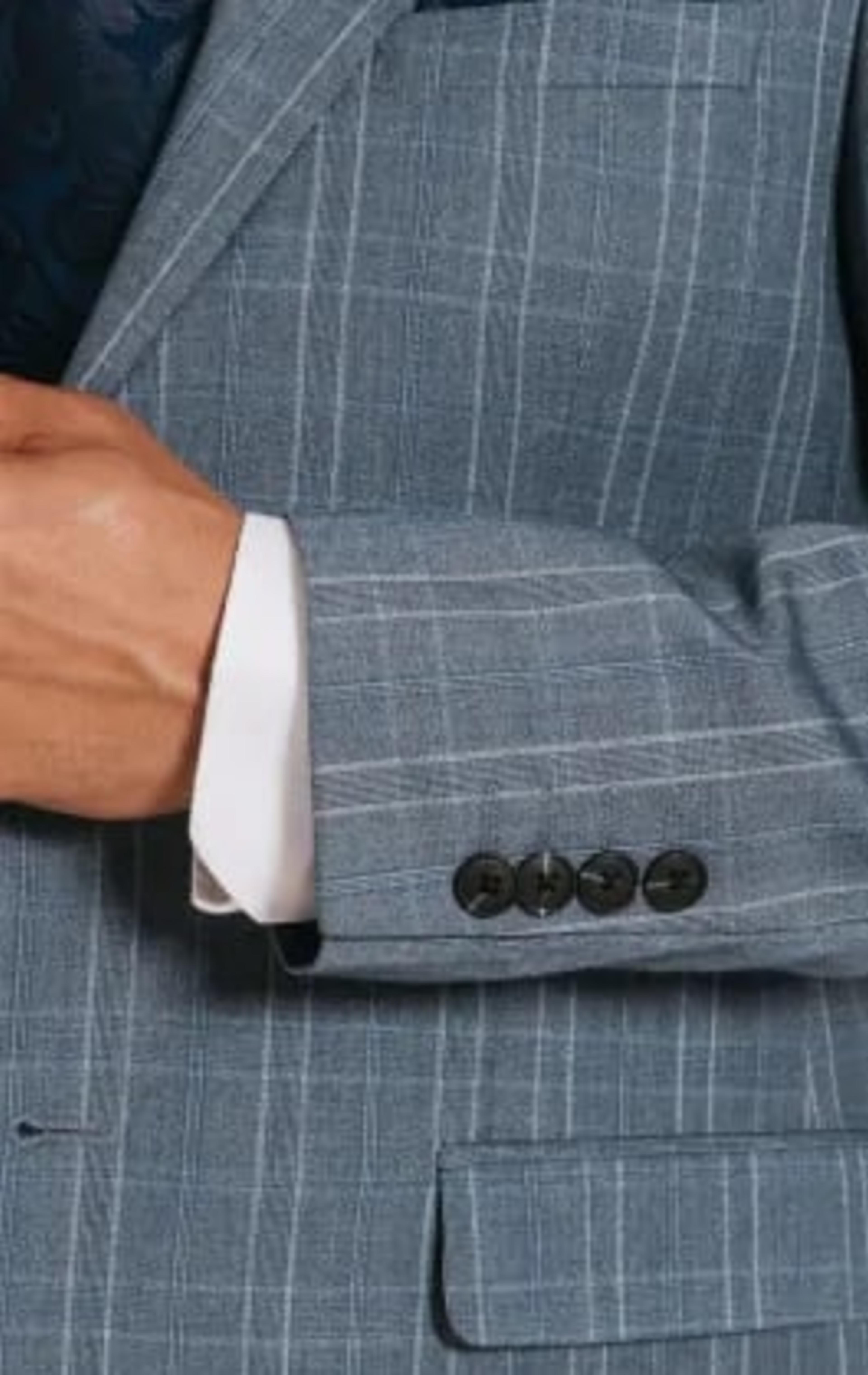 Dobell Light Blue Check Suit Jacket with Peak Lapel thumbnail 4