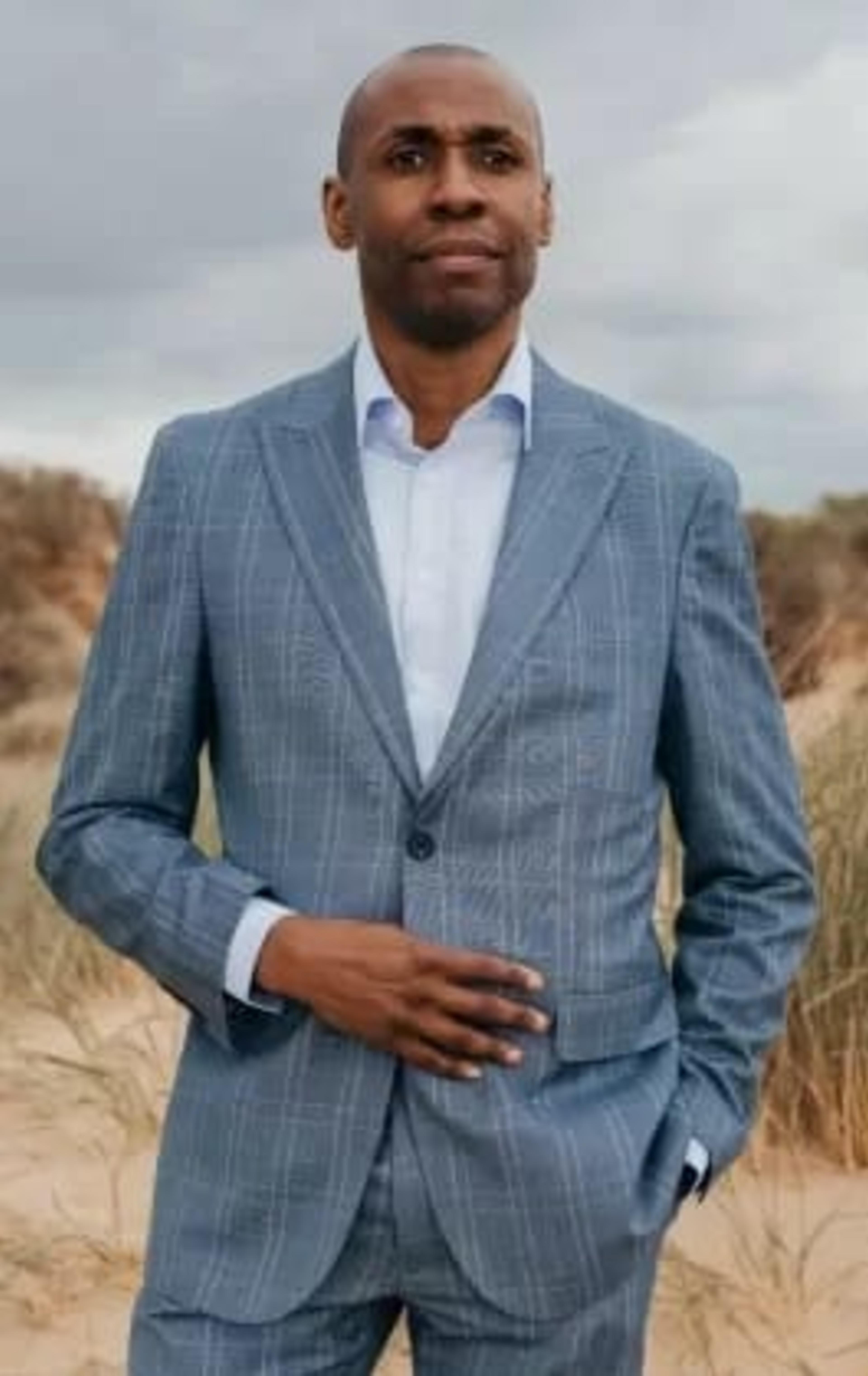 Dobell Light Blue Check Suit Jacket with Peak Lapel thumbnail 7