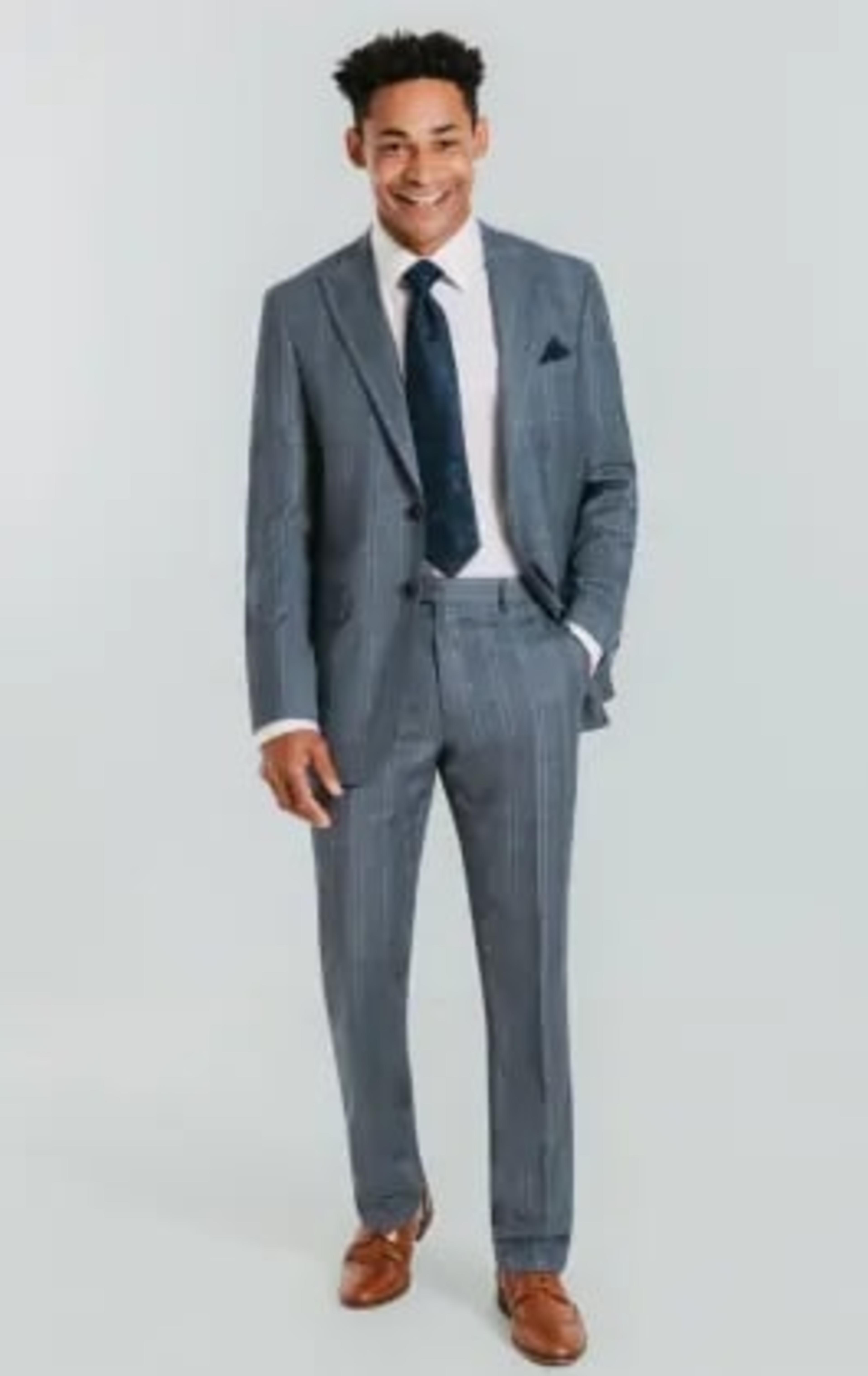 Dobell Light Blue Check Suit with Peak Lapel thumbnail 3