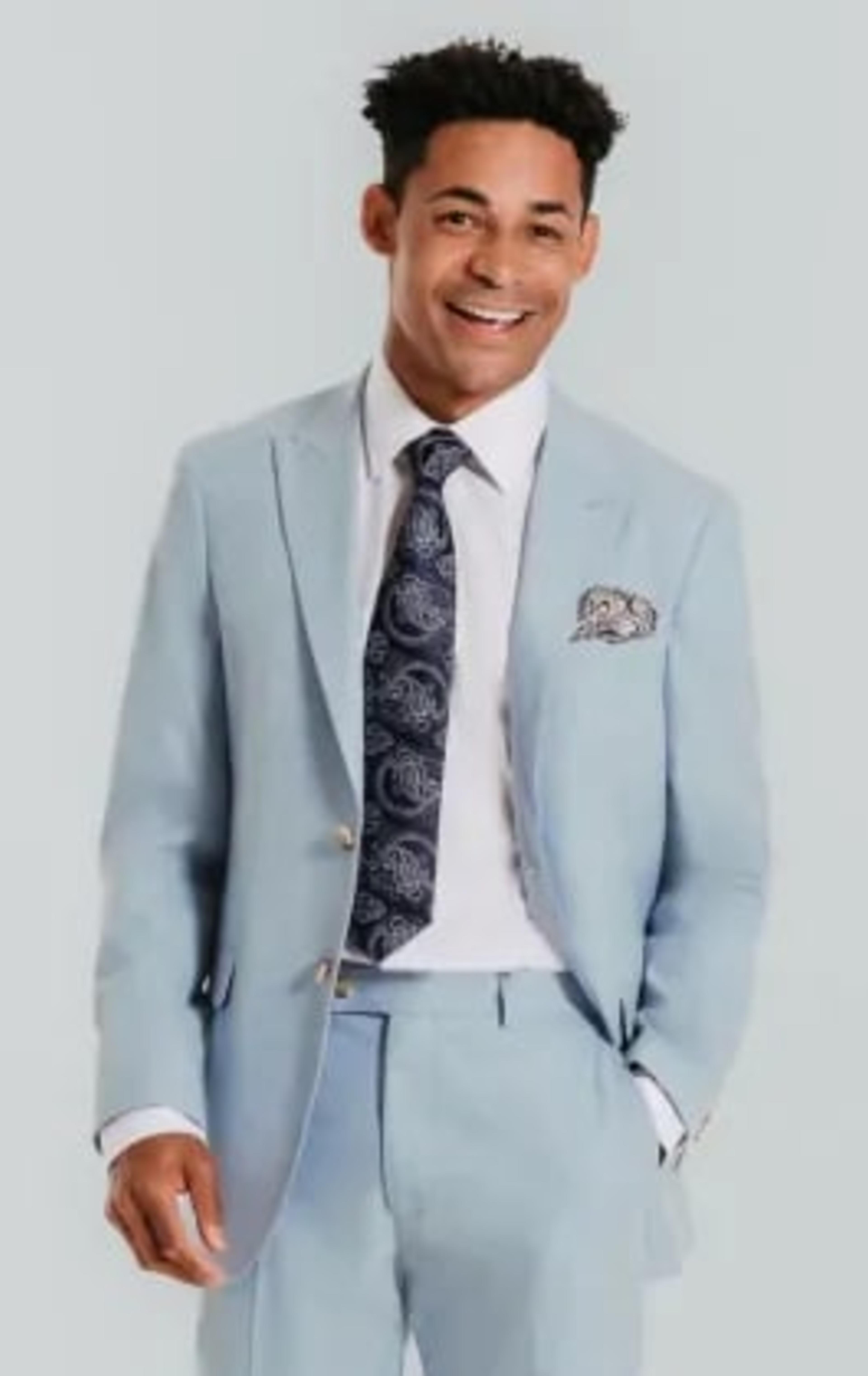 Dobell Light Blue Suit Jacket with Peak Lapel thumbnail 2