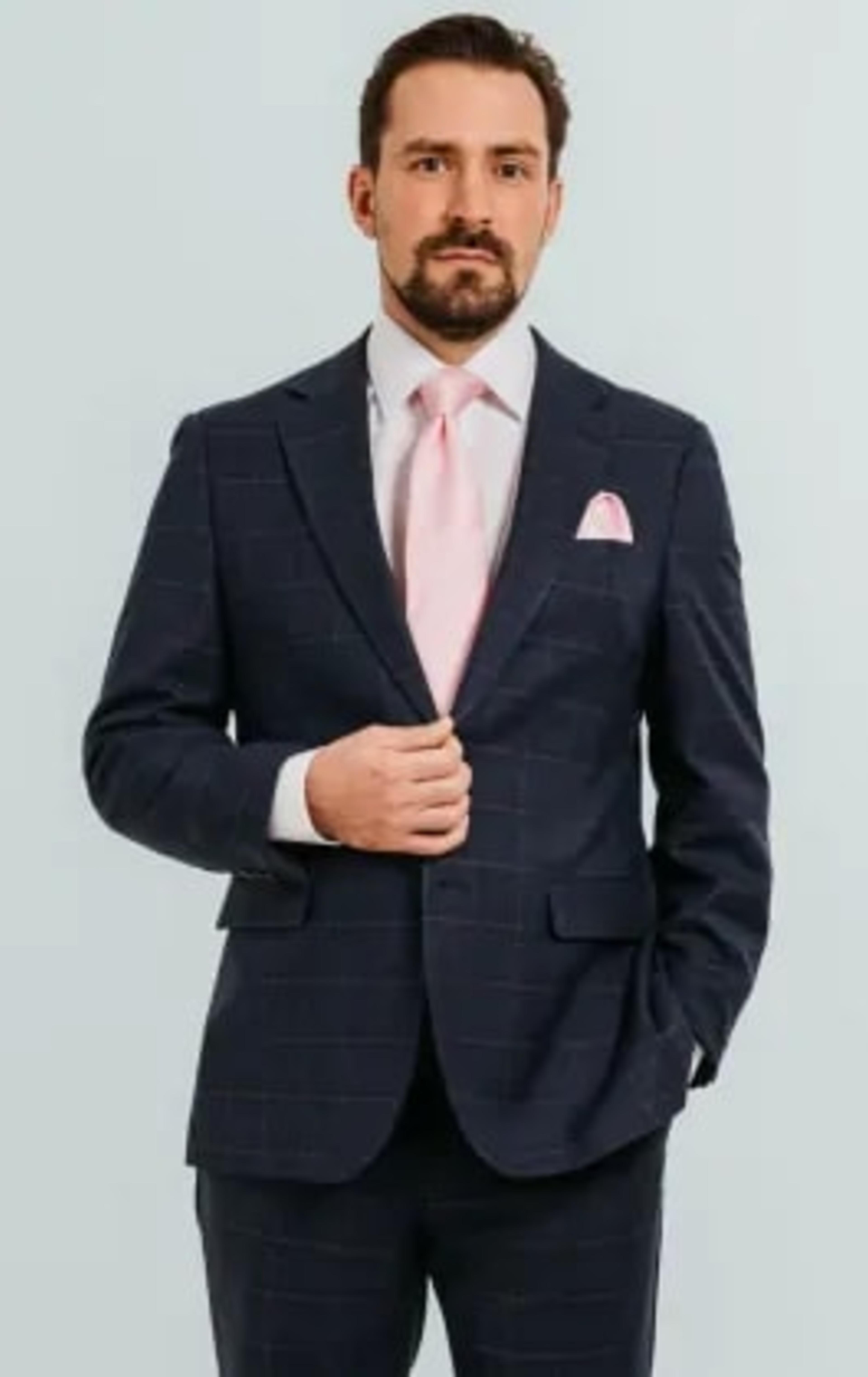 Dobell Navy with Pink Check Suit Jacket thumbnail 2