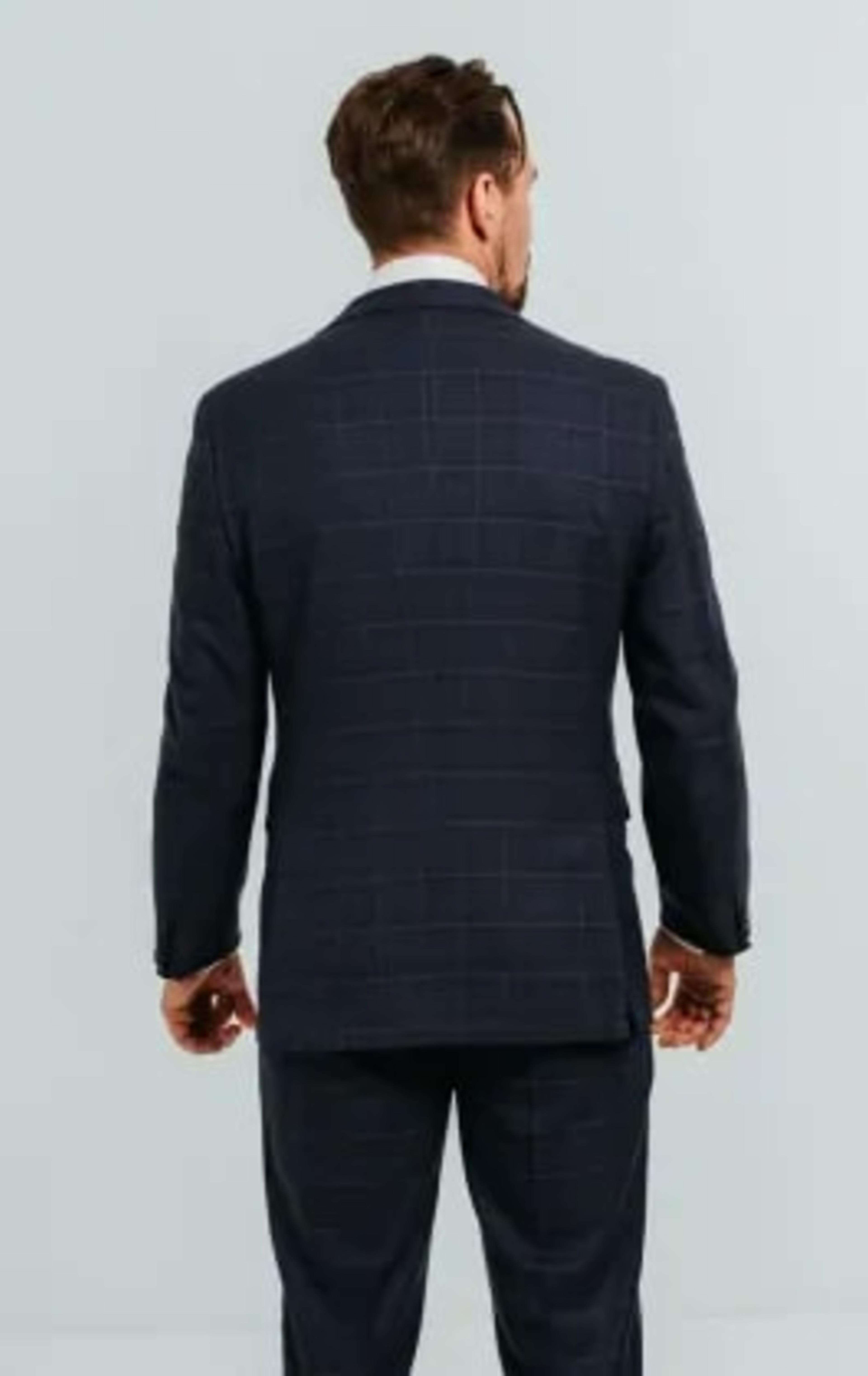 Dobell Navy with Pink Check Suit Jacket thumbnail 3